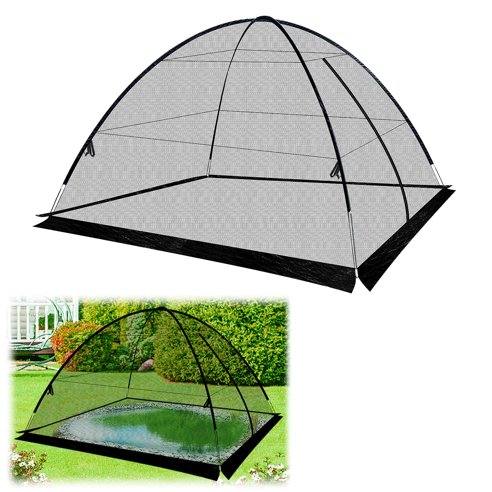 8 x 10 Ft Koi Pond Netting- Heavy Duty Pond Cover for Protecting Koi Fish from Cat, Blue Heron Birds, Reusable Garden Tent Dome with Zipper from Chicken Poultry Small Animals