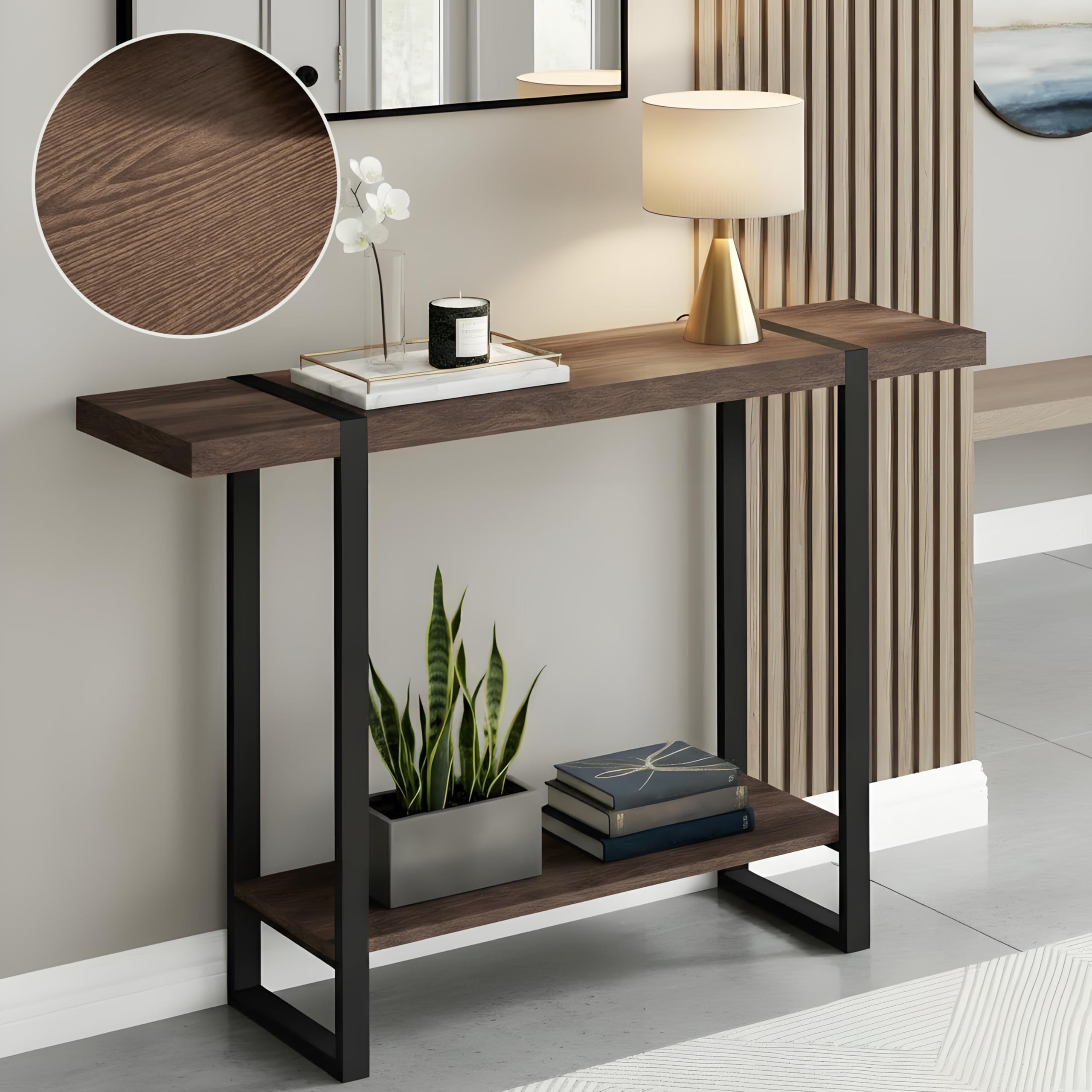 Industrial Rustic Console Table with Steel Frame