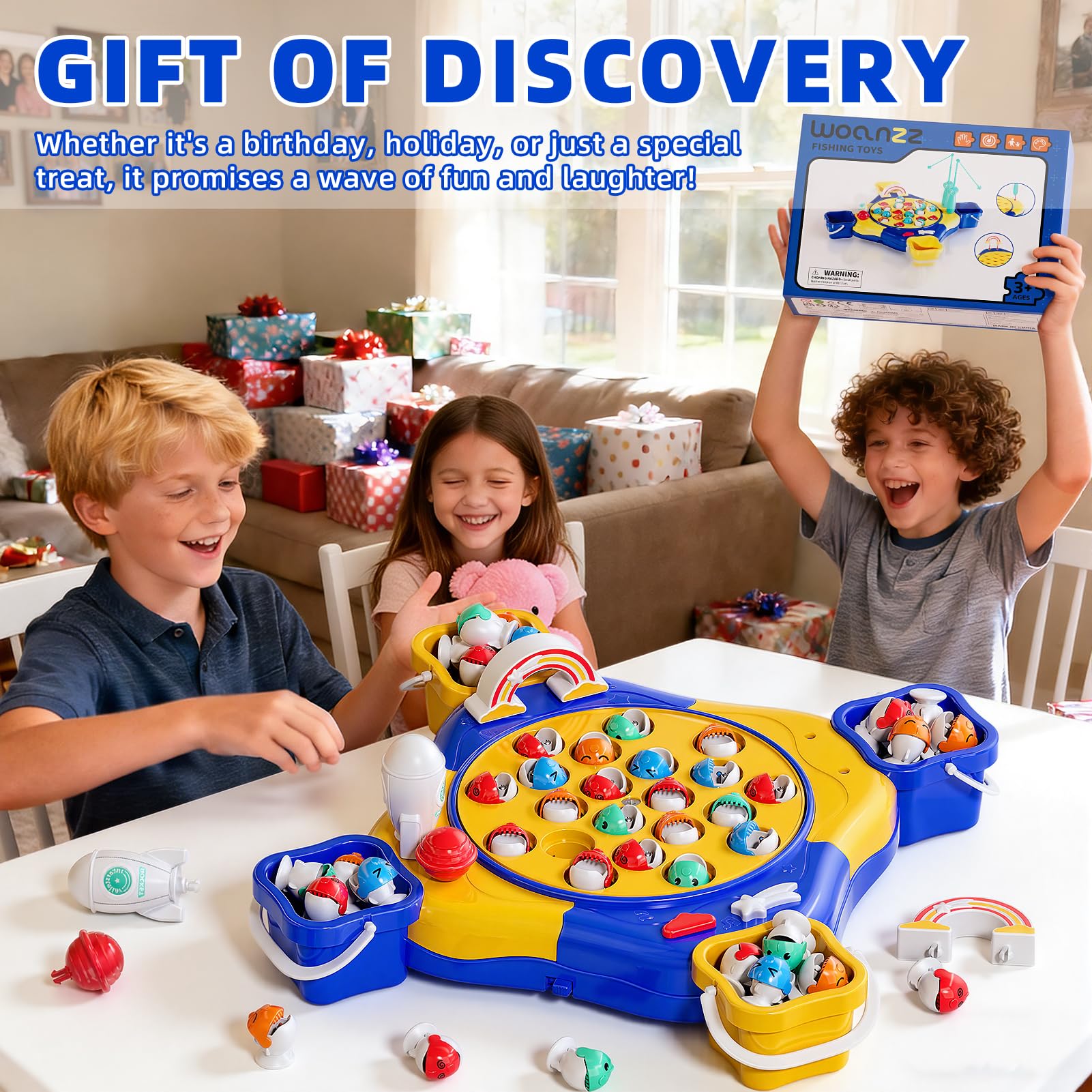 Magnetisches Angelspiel für Kinder von 3-8 Jahren, Magnet Fische Spielzeug, 70 Pcs Angelspiel, Lernspielzeug Fische Angeln Fischfangspiel Geburtstagsgeschenk für Jungen und Mädchen, Blau