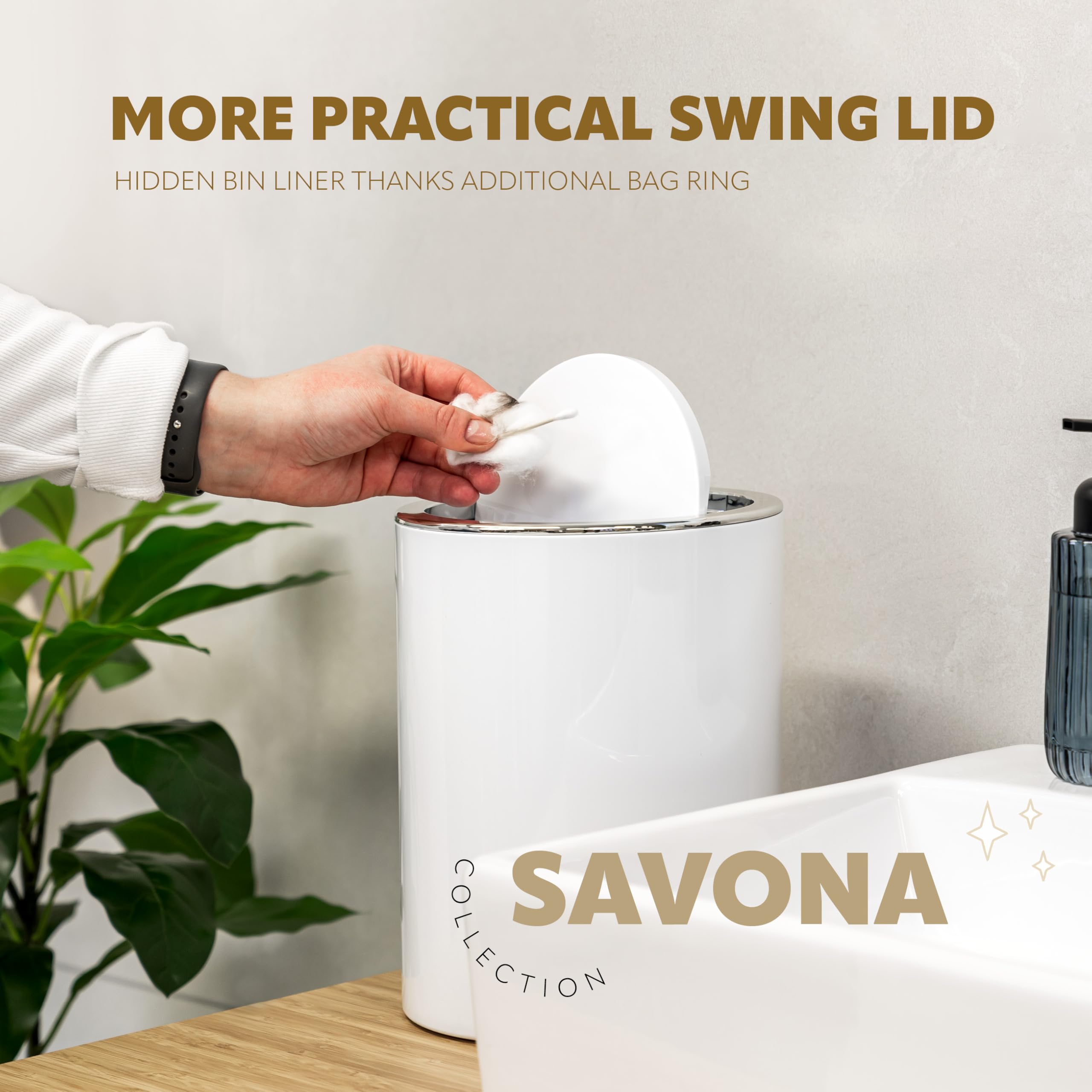 bremermann Savona Ensemble de Salle de Bain 2 pièces avec Poubelle de Salle de Bain 5,5 l et Brosse WC avec Support Mural Rond (Blanc)