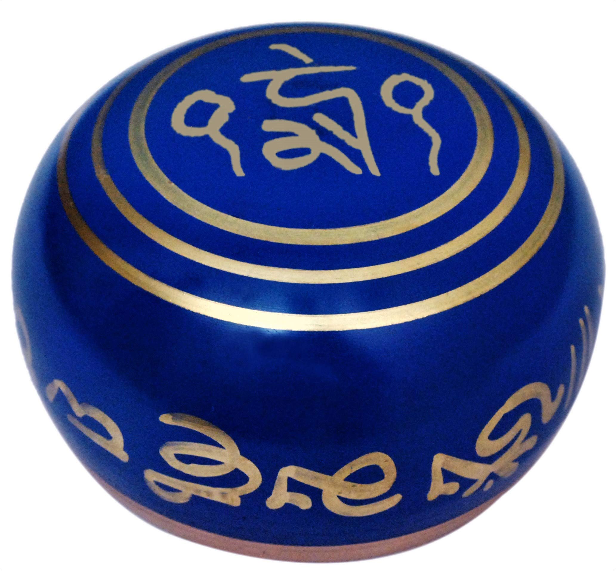 Globle Creations Singing Bowl Blue and Gold | Tibetan Instrument with Wooden Stick | Meditation Bowl | Music Therapy | 4 Inches