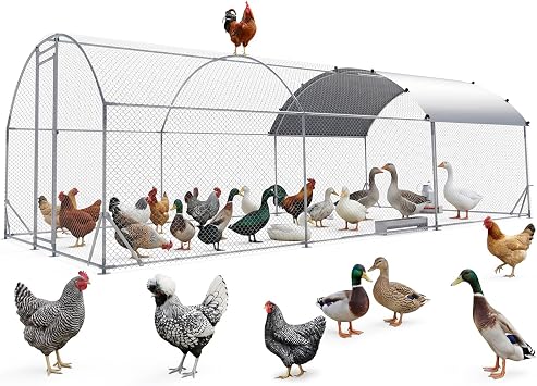 Metal Chicken Coop with Runs for Yard with Cover Waterproof Quail Coop Walk in Duck Coop, Chicken Pen House Cage gallinero para gallinas with Security Lock for Outdoor Farm Rabbit Run 10x20FT