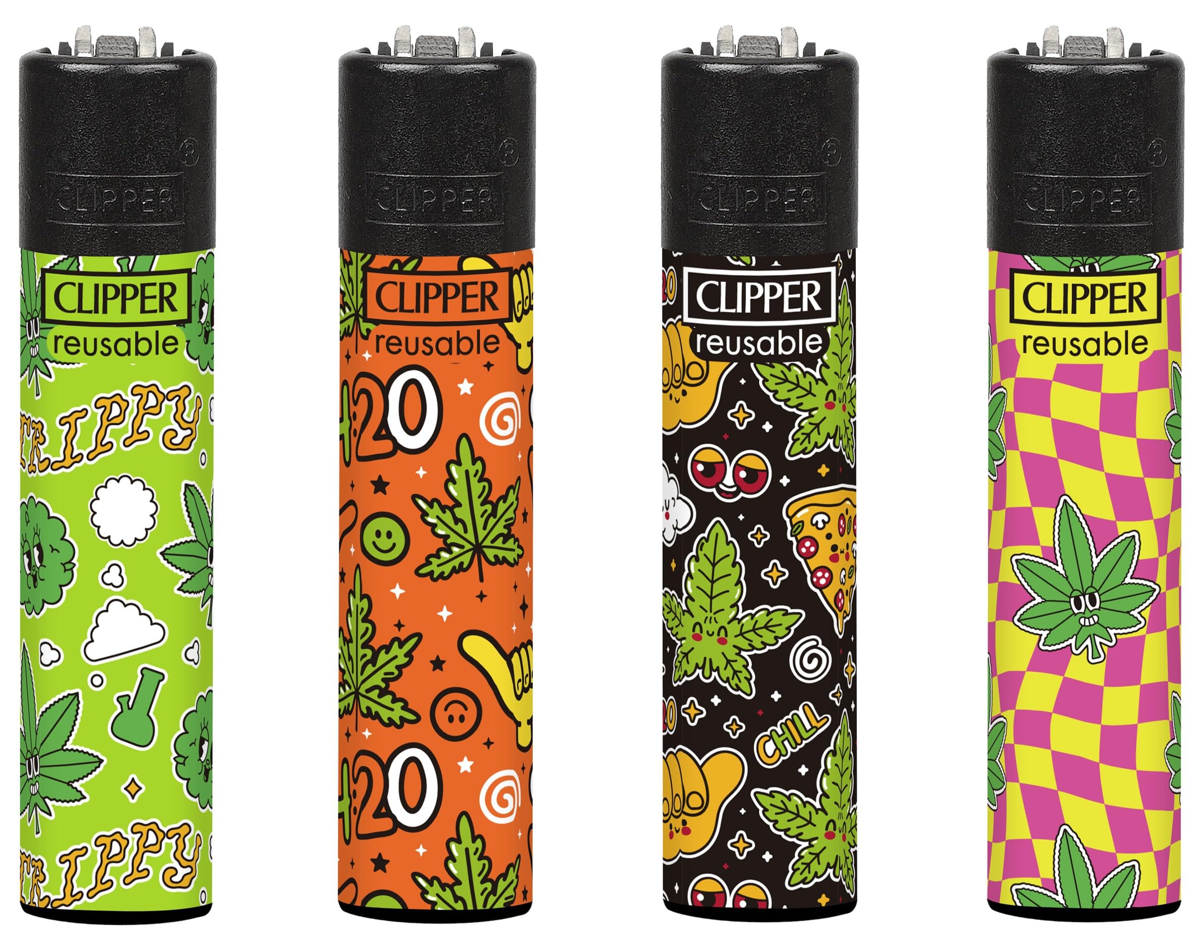 4 X CLIPPER LIGHTERS (WEED PATTERN)