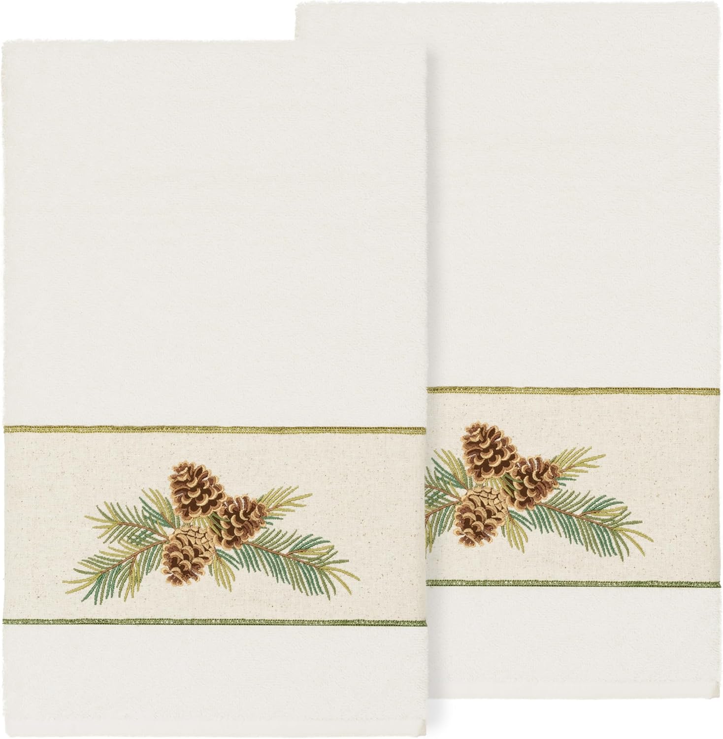 Pineland 2-Piece Bath Towel Set, Pine Branch Embroidery, Premium Turkish Cotton, Soft & Quick-Drying, 2 Bath Towels, Cream