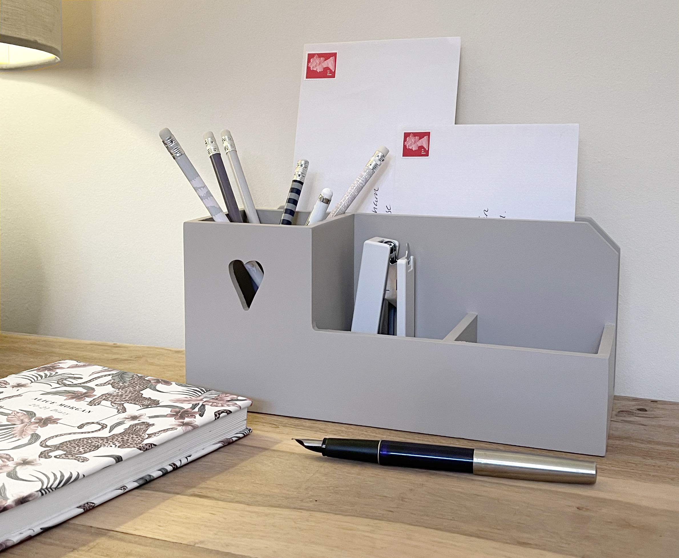 Grey Desk Tidy Letter Rack with Heart Window