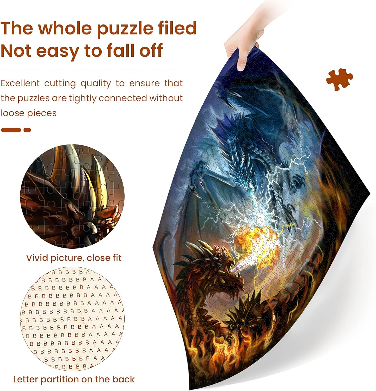 Puzzles for Adults 1000 Piece Jigsaw Puzzles Fire Dragon and Electric Dragon Fight Puzzle Game for Indoor Activity Family Game Toy Gifts (27.5"x 19.7")