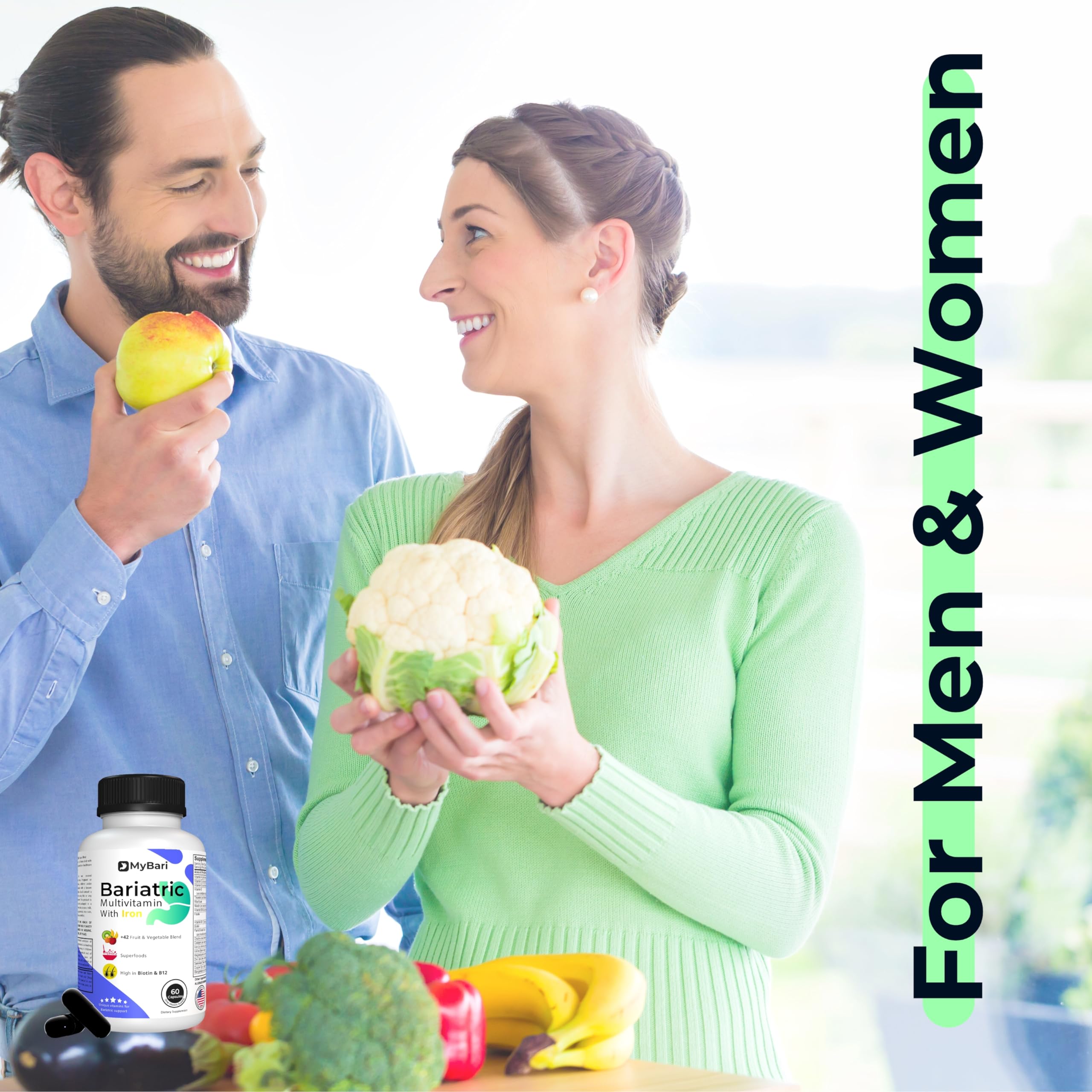 All-in-One Bariatric Multivitamin with Iron - Made in USA - for Men & Women - Supports Gastric Sleeve & Bypass with 42+ Fruit & Veggie Blend - 60 Liquid Capsules — Amazon image 5