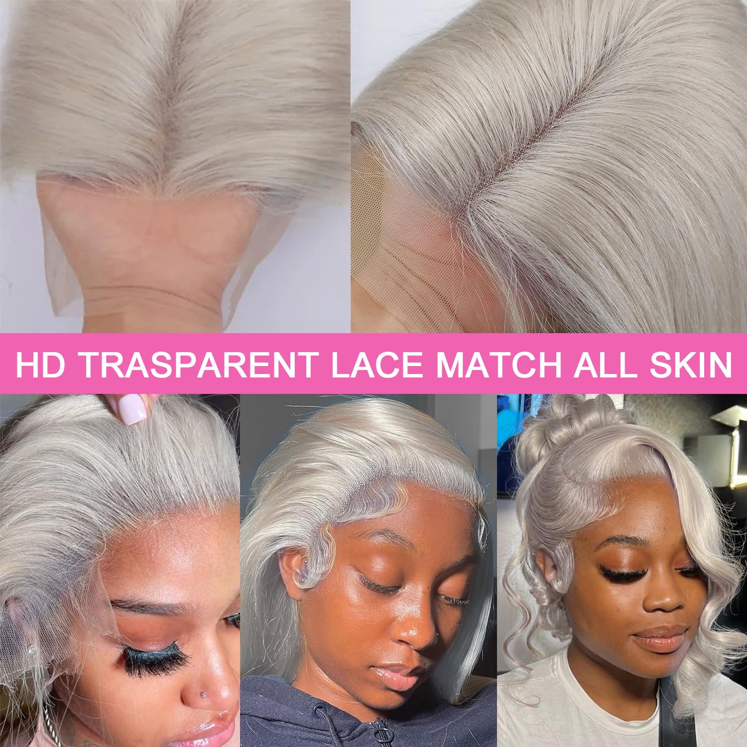 Grey 13x4 Lace Front Wigs Human Hair Glueless Grey Colored 18 Inch Body Wave Lace Front Wigs with Baby Hair Pre Plucked 180 Density HD Transparent Lace Frontal Wigs for Women