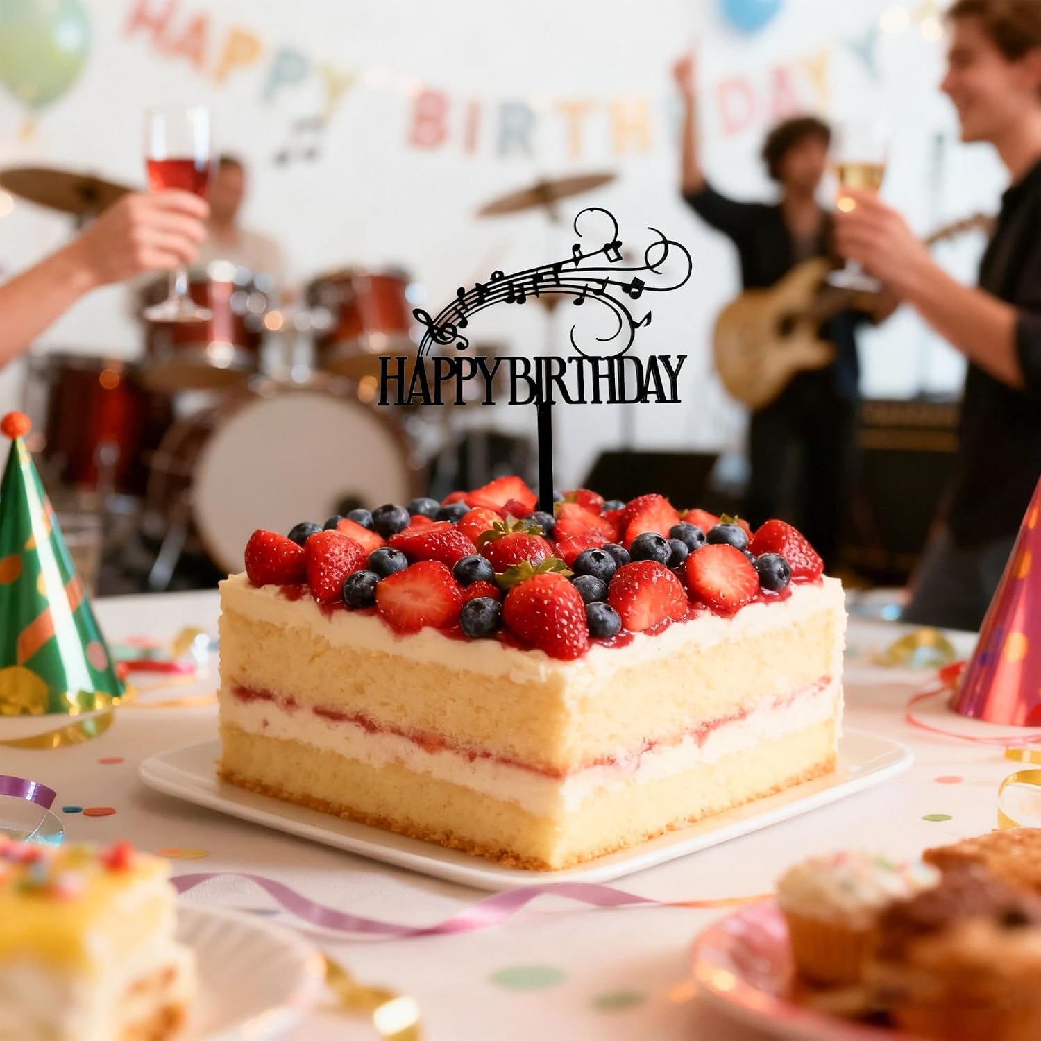 Black Mirror Acrylic Music Happy Birthday Cake Topper Treble Clef & Musical Staff Decor Luxury Piano Theme Party Supplies for Musicians & Teachers image 2