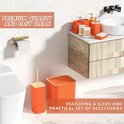 Miniatura 5 de Bathroom Accessories Set - 25PC Bathroom Sets with Shower Curtain and Rugs, Orange Bathroom Accessories with Trash Can, Soap Dispenser, Soap Dish &