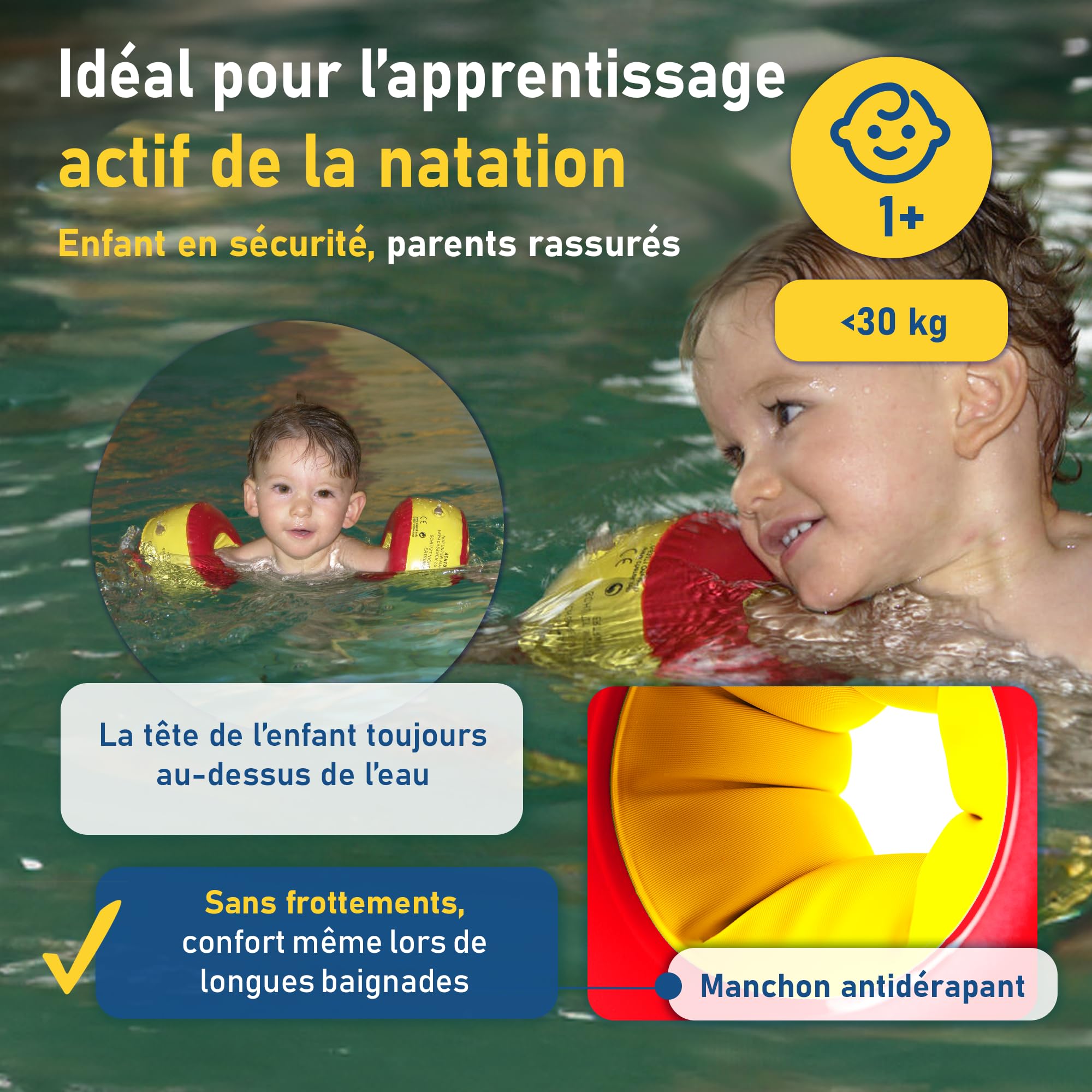 Cherek’s KraulQuappen Brassard de Natation pour Enfants Avancés - Aide à la nage compacte Jusqu’à 30 kg - Brassard avec Noyau en Mousse