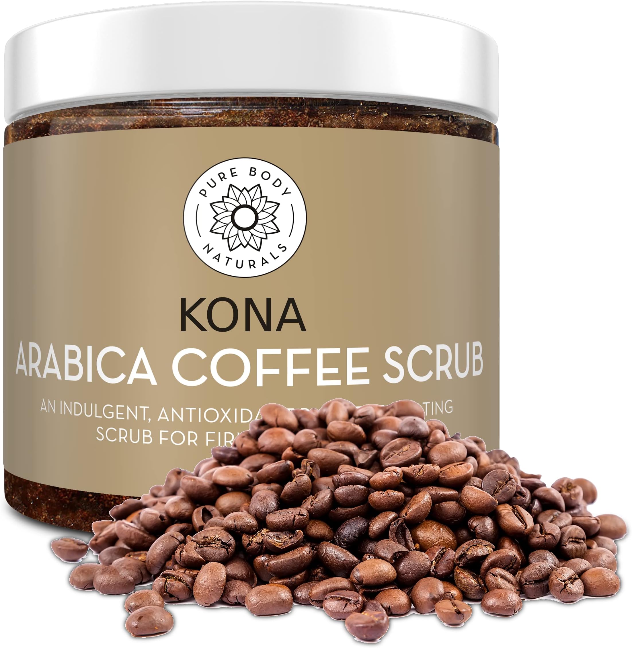 Pure Body Naturals Arabica Coffee Body Scrub Exfoliator - Loaded with Caffeine for Cellulite and Stretch Marks | Exfoliating Skin on Face, Hand, Foot, Butt - Coffee Scrub for Women, 12 Ounce