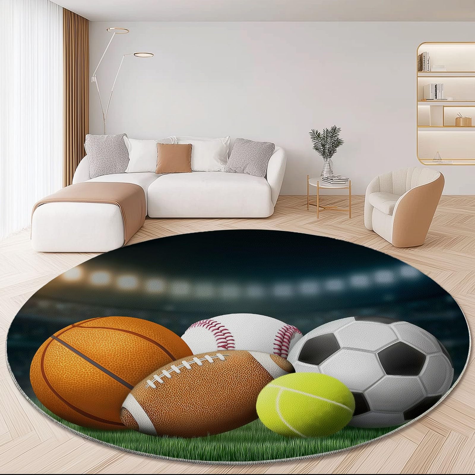 Tapis salon rond antidérapant et lavable en machine style sport 120cm
