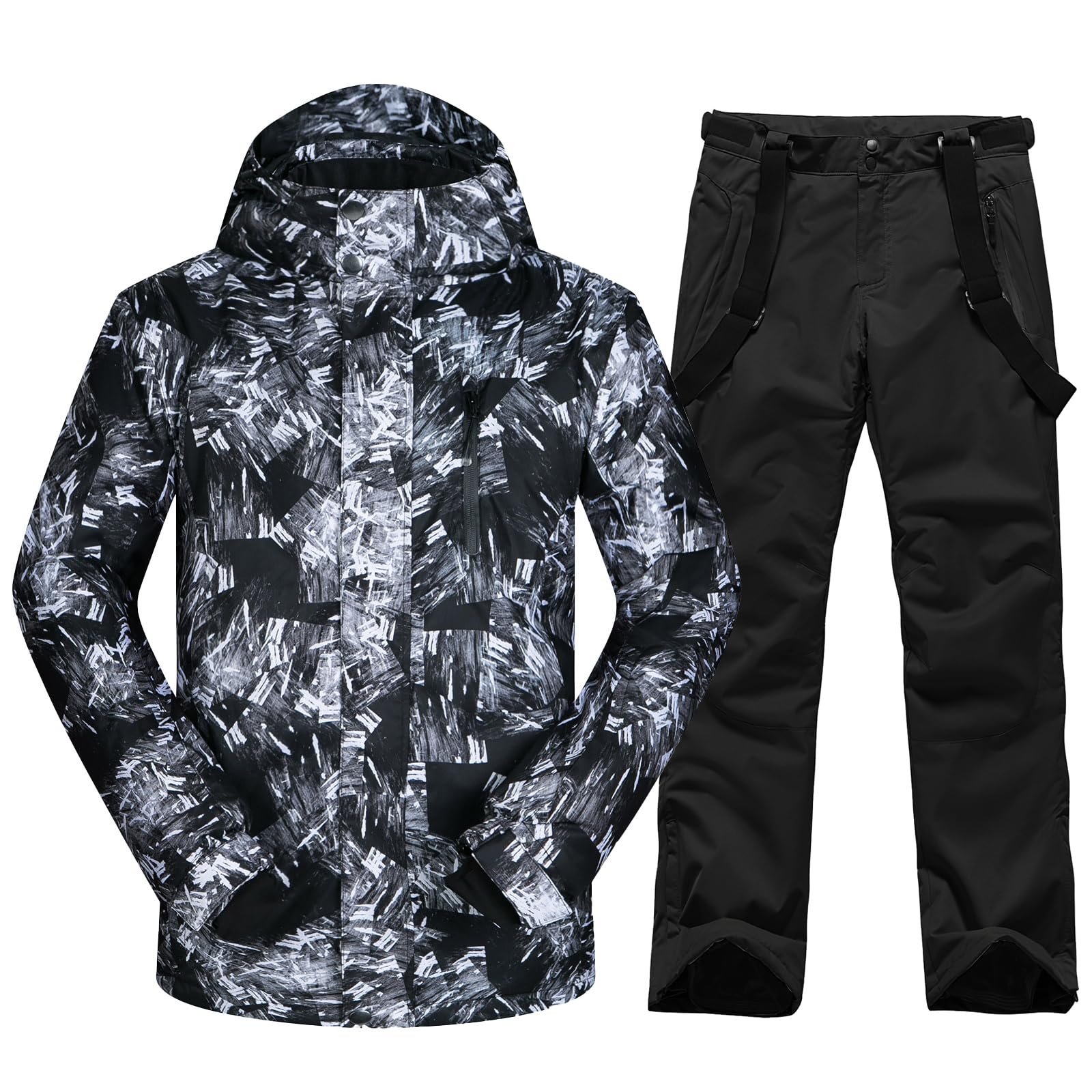 HOTIAN - Set di giacca da sci e pantaloni da uomo, per inverno, inverno, caldo, neve, sci, impermeabile, antivento