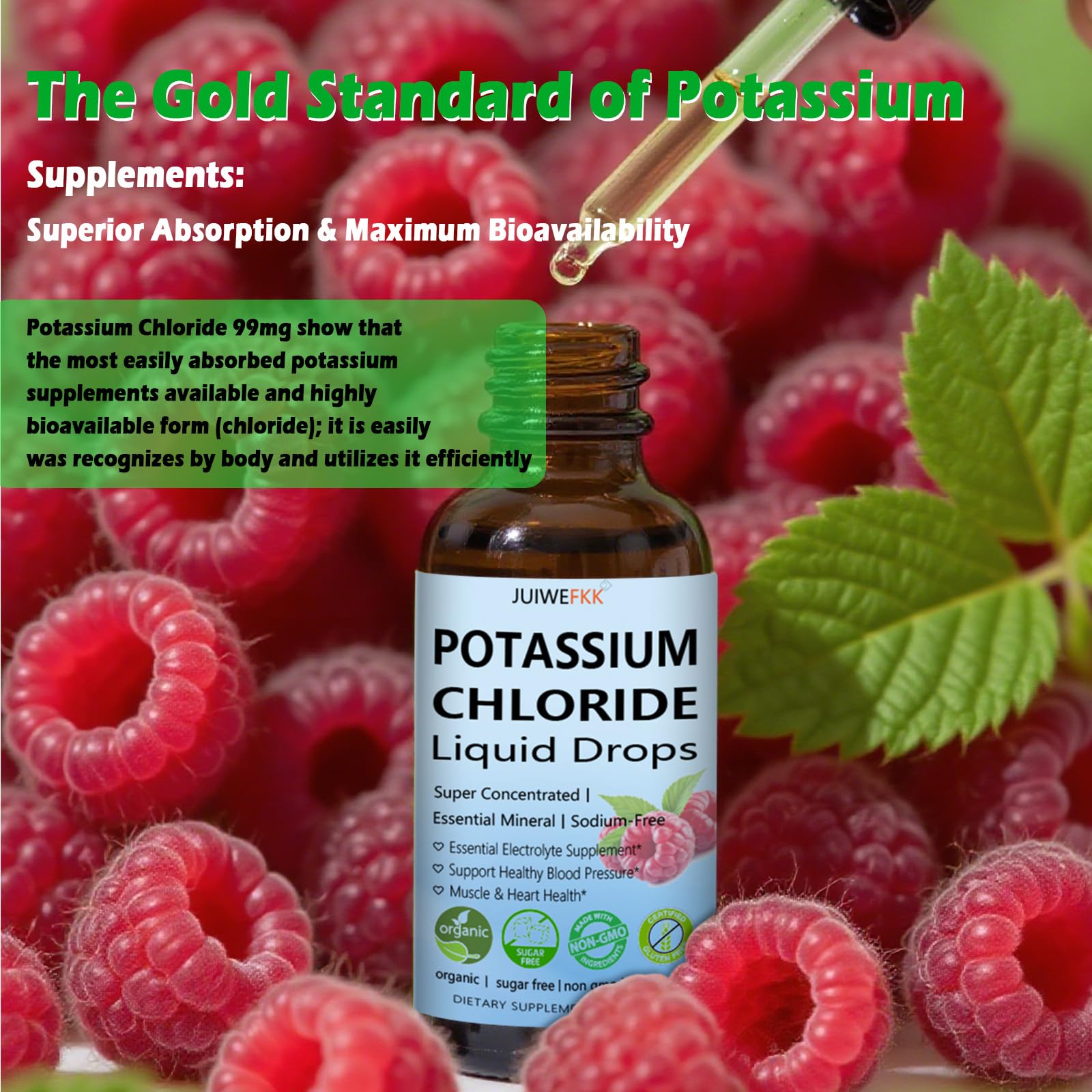Potassium Chloride Liquid Drops, Highly Absorbable Potassium Salt Substitute, Liquid Potassium 99 mg Supplement for Electrolyte Fluid Balance Muscle Heart Blood Pressure Health Non-GMO, 30 Serving — Amazon image 2