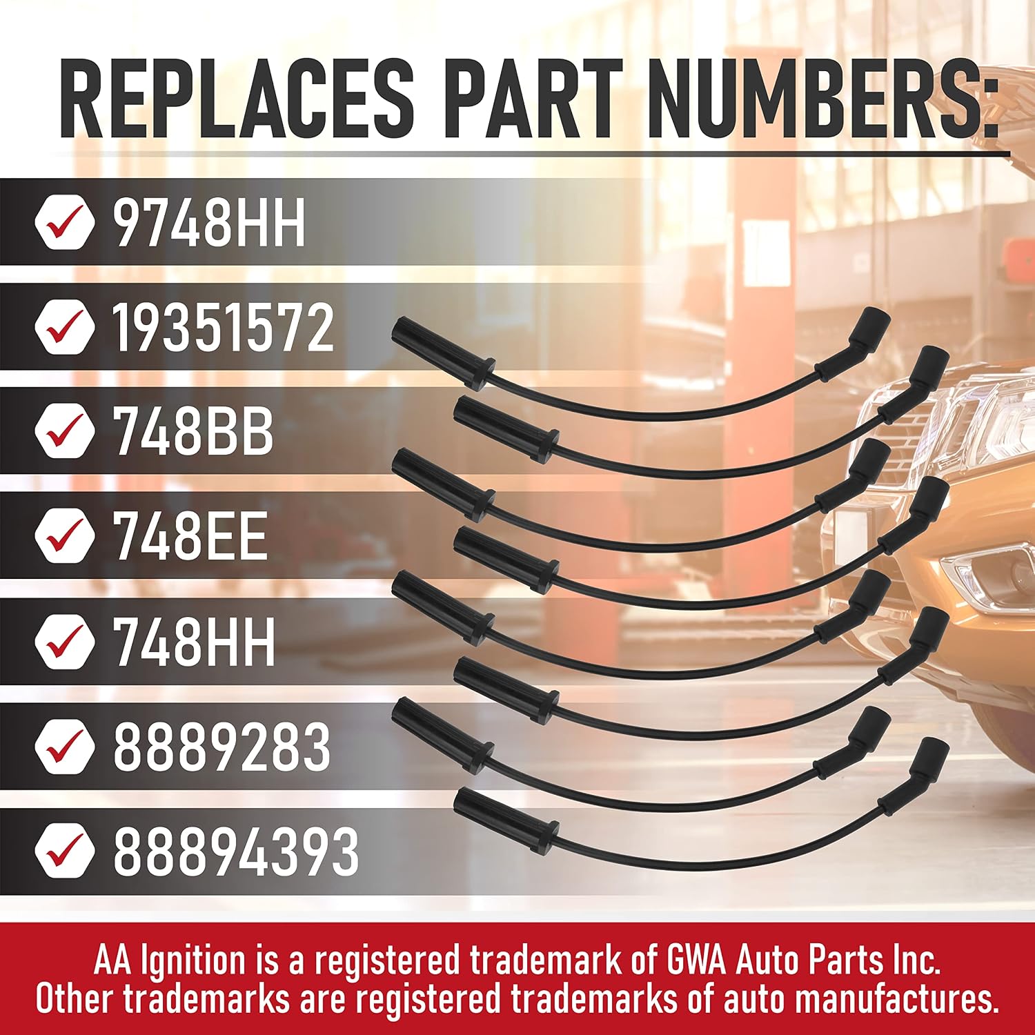 Spark Plug Wire Set - High Performance Kit - Compatible with Chevy, GMC - 1999-2007 - Escalade, Express, Silverado 1500, Suburban, Savana, Sierra, Yukon, H2 - Replaces 9748HH, 19351572, 89018056