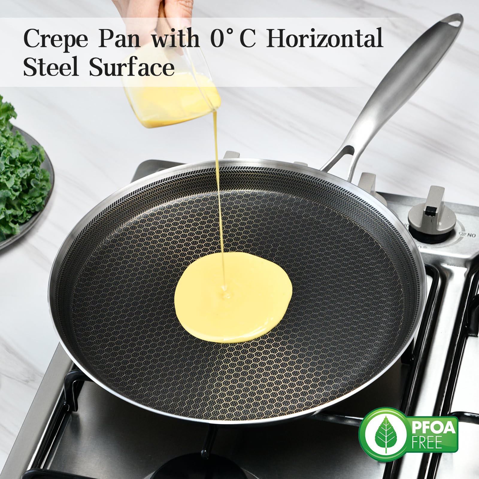 Sartén antiadherente para crepes con esparcidor y espátula, sartén para panqueques de 11 pulgadas para Dosa Tawa, freír huevos, tortillas, burritos, tako, acero inoxidable