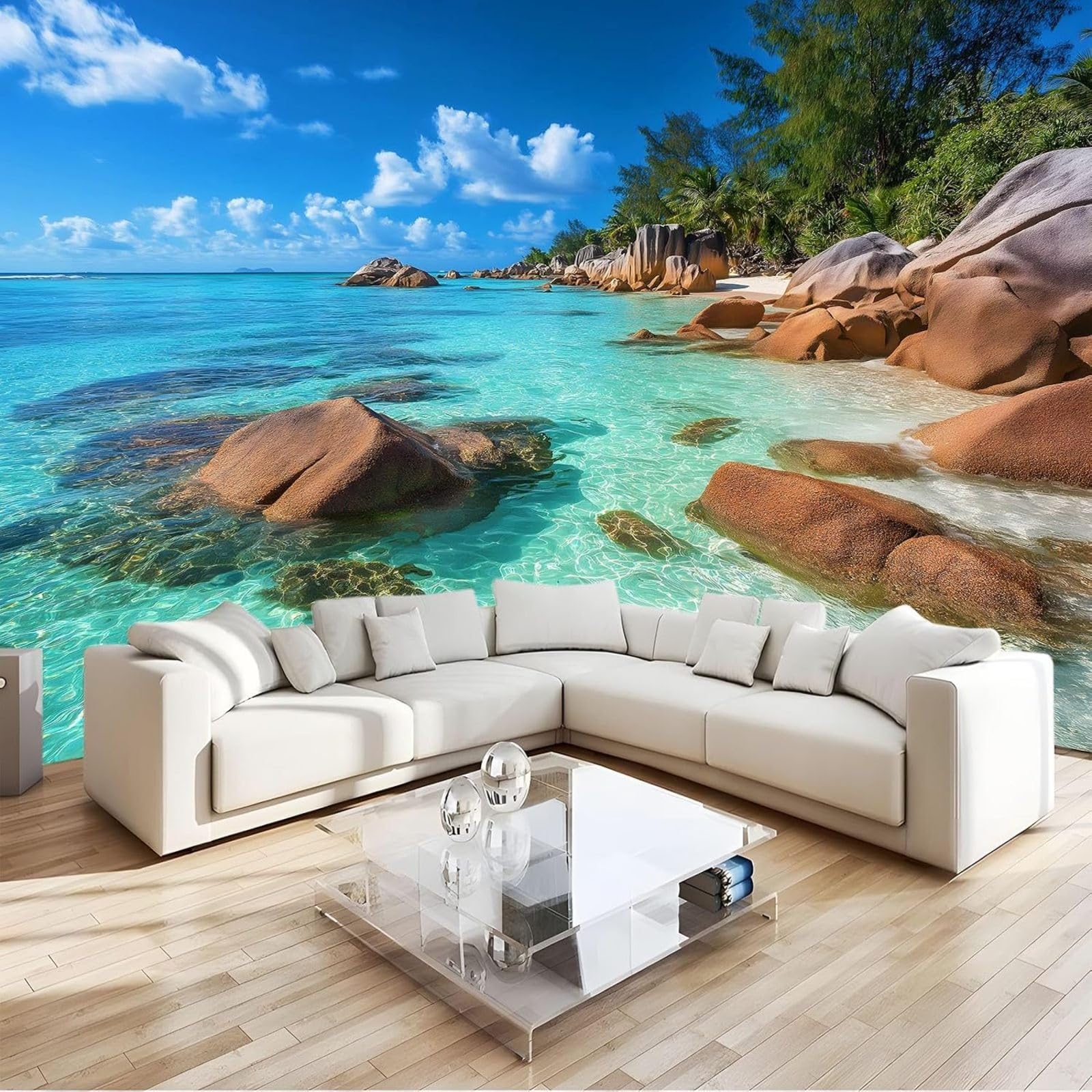 hgjdjhnf Photo Wallpaper Natural Landscape Sea Stones Modern wall Mural Living Room Bedroom Wall Art Wall, Blue, 300cm x 210cm