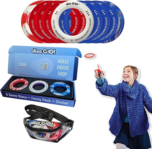 Disc GO! – Soft Silicone Frisbee Games for Teens, Sports & Outdoors Disc, Gifts for Teen Boys & Girls, Portable Indoor & Outdoor Games for Kids, Frisbees for Kids and Adults, Red, White and Blue
