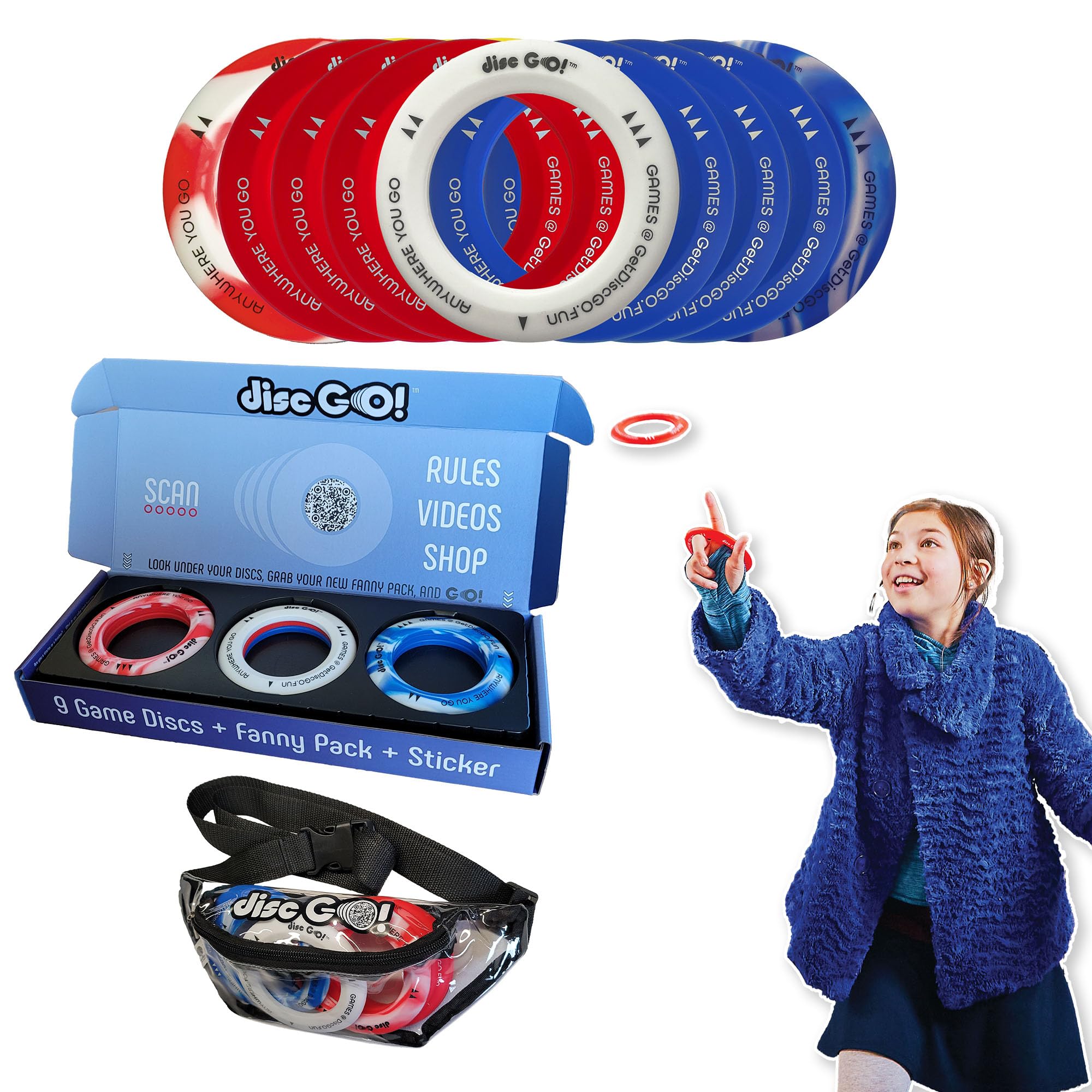 Disc GO! Mini Flying Disc Game – 9 Soft Silicone Discs – Indoor Throwing Game – Outdoor Yard Games for Kids & Adults – Ring Toss Game Alternative