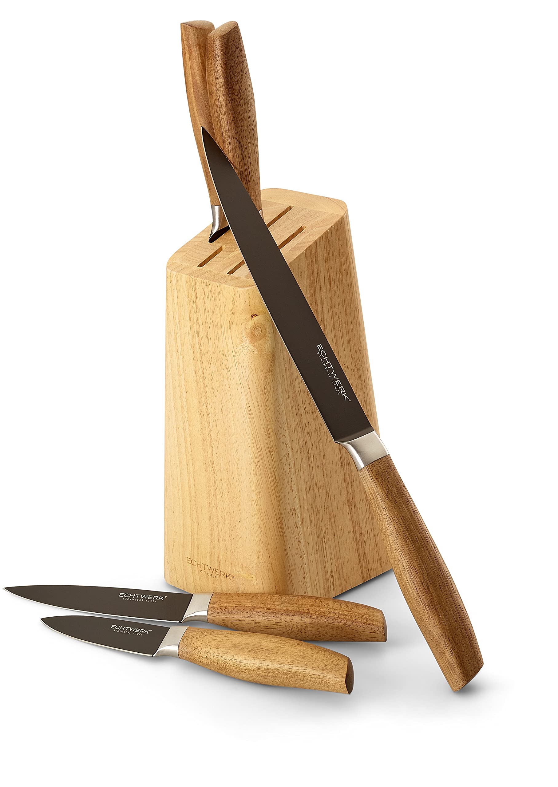ECHTWERK Juego de cuchillos de cocina de acero, juego de cuchillos de 6 piezas con taco de madera de pakka, juego de cuchillos de cocina, acero especial, extremadamente afilado, Negro-Edición