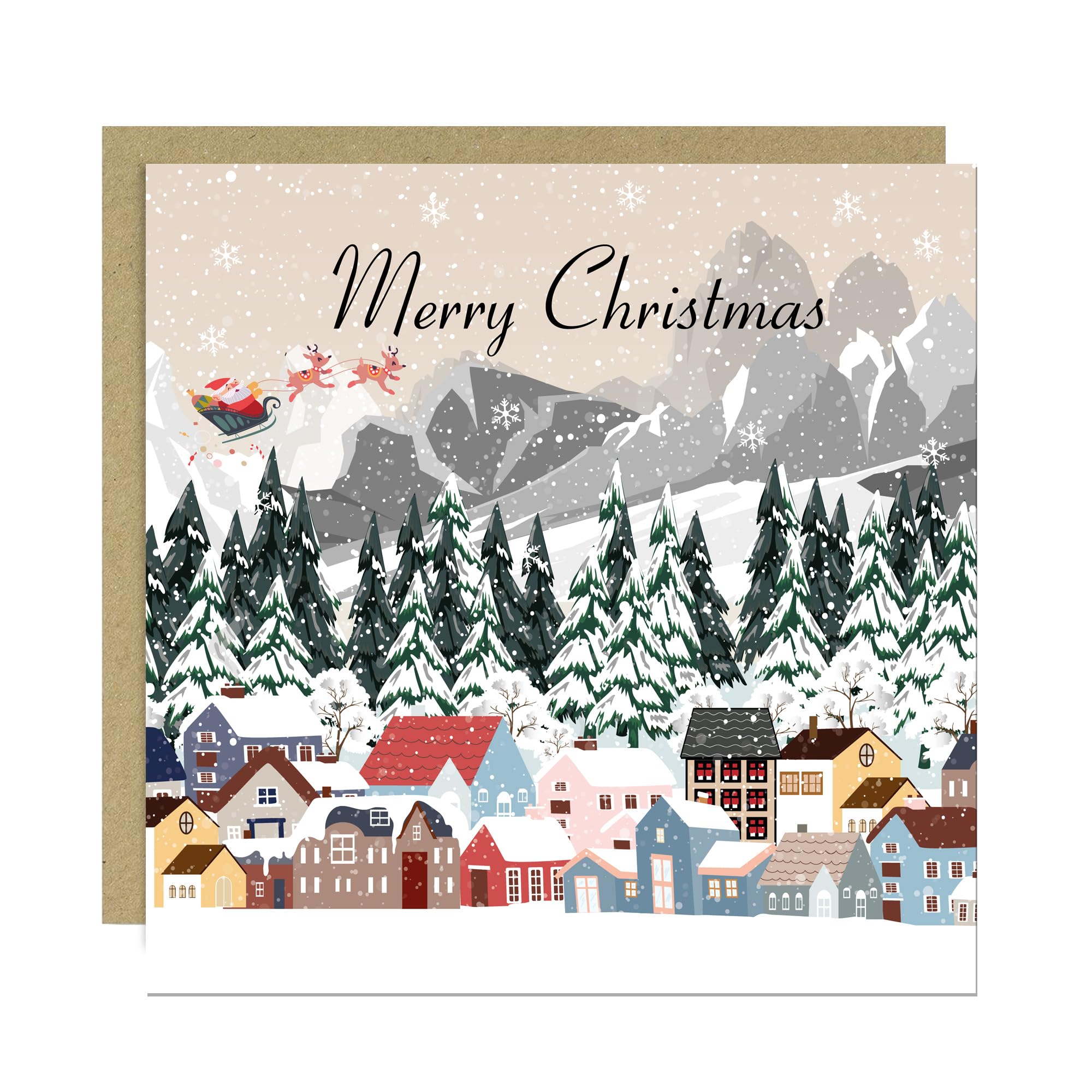 RED OCEAN Merry Christmas Card Seasons Greetings For Him and Her Happy Holidays Card For Friends and Family 145x145mm With Kraft Envelope Xmas