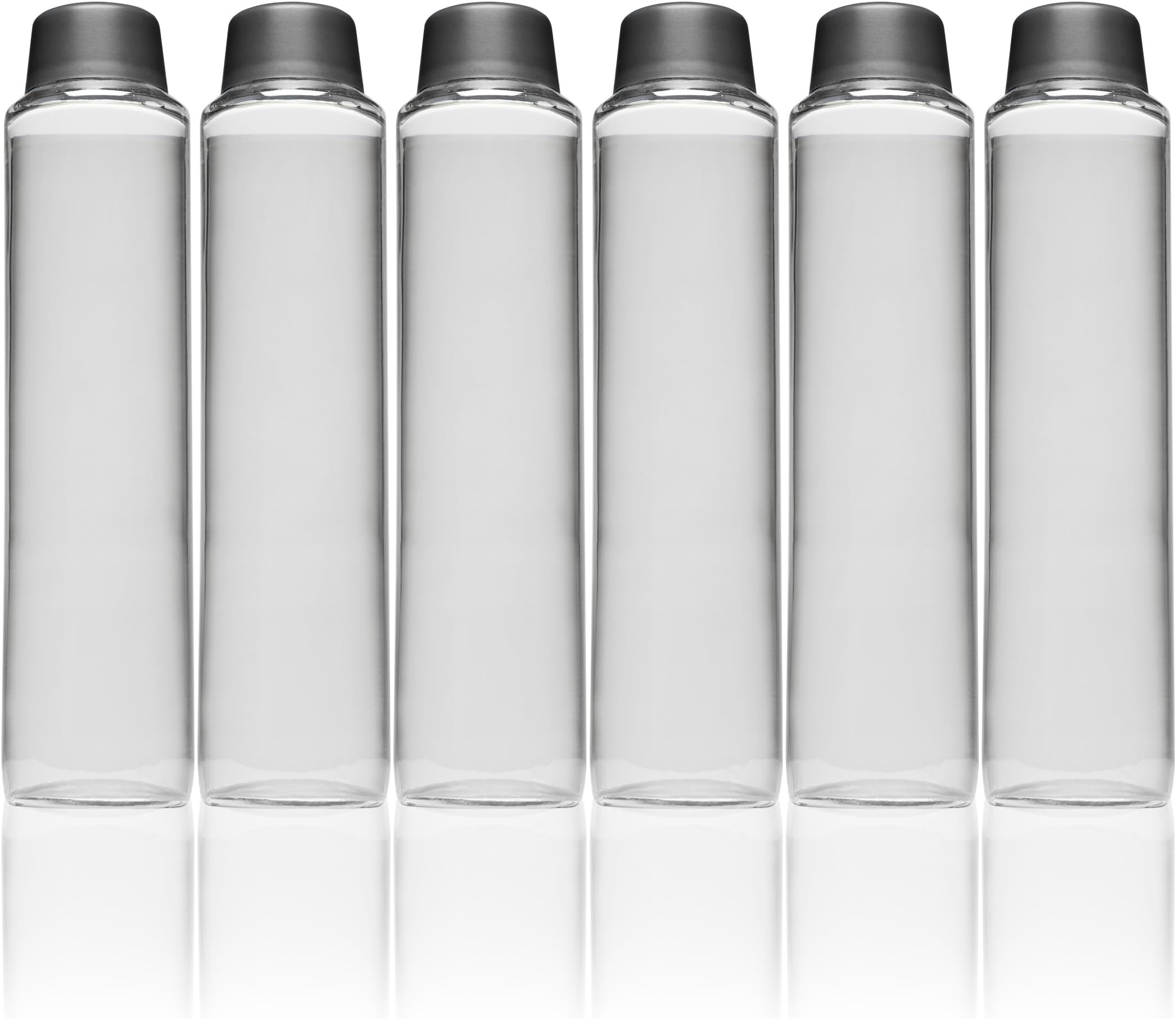 Glass Water Bottles and BPA Free Lids, 18-oz, 6-pack