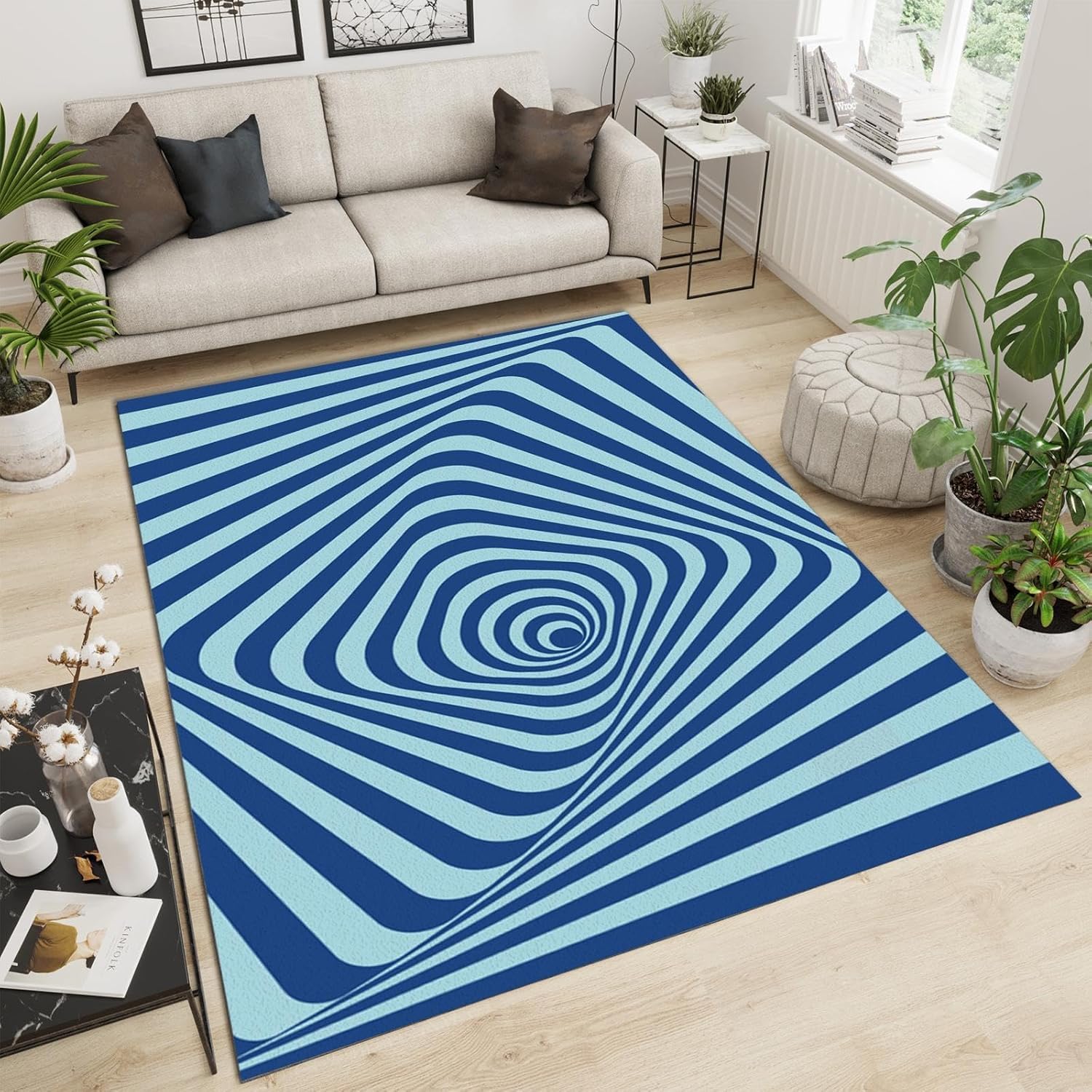 Tapis antidérapant de salon 3d rayures de texture géométrique pour couloir et cuisine lavable