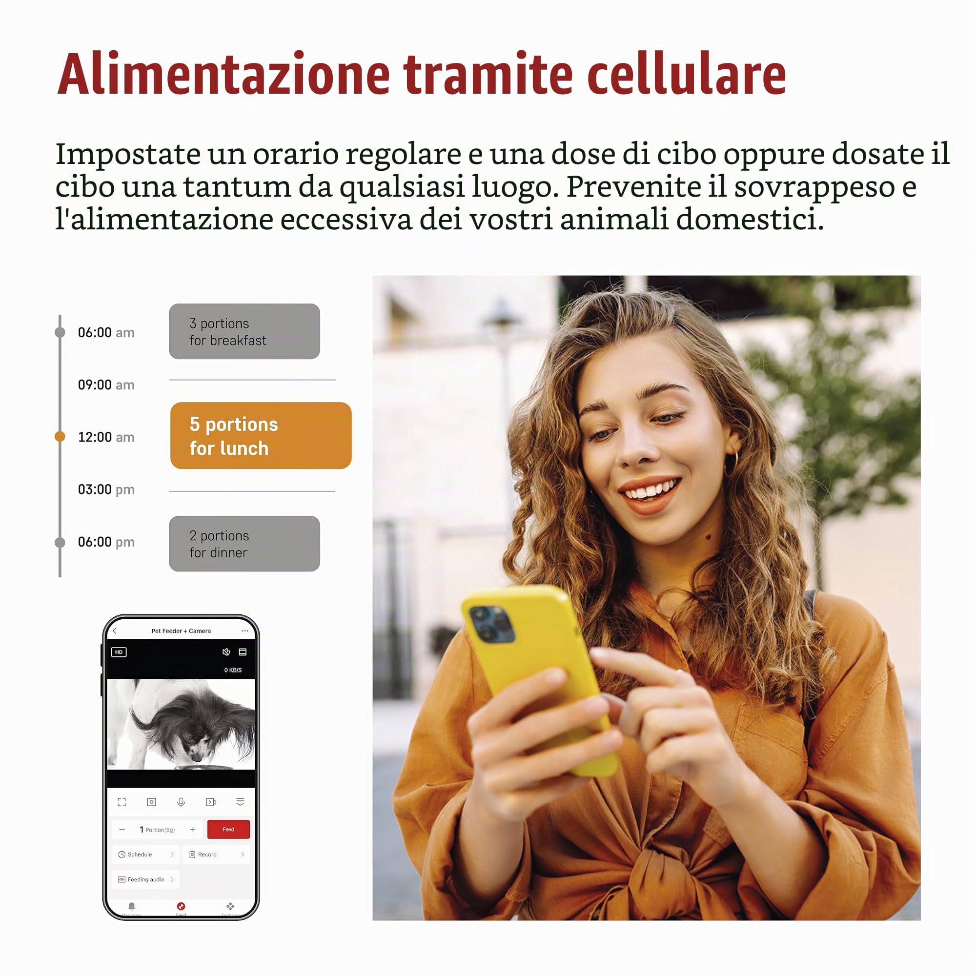 EMOS - GoSmart Mangiatoia automatica da 4 l con fotocamera - Distributore di cibo WLAN Pet Care con app - Cibo secco per gatto e cane con programmazione, registrazione vocale, dosaggio da 1 a 12 pasti