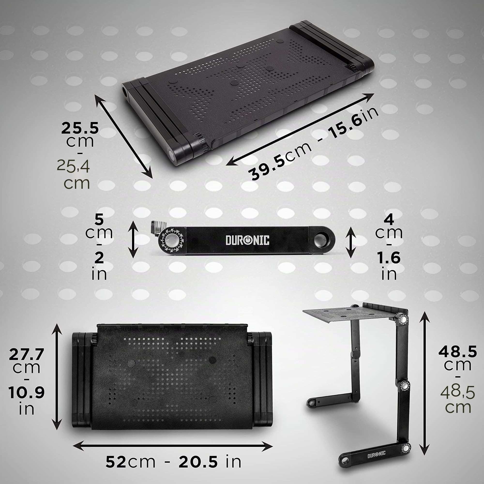 Duronic DML121 - Supporto da scrivania Pieghevole Multiuso, Altamente Regolabile, per Tablet o MacBook, ergonomico, Si ripiega Piatto, Tavolo Portatile, 6 giunture per Gambe Regolabili in 24 posti