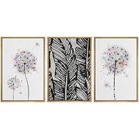 SIGNWIN Framed Canvas Print Wall Art Paint Dot Dandelions & Palm Leaves Floral Plants Illustrations Modern Art Multicolor Black and White for Living Room, Bedroom, Office - 16