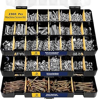 Bonost 2300 Pieces Hardware Assortment Kit - Metric & SAE Machine Screw Assortment Kit with Assorted Nuts, Bolts, and Washers (3 Trays)