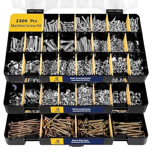 Bonost 2300 Pieces Hardware Assortment Kit - Metric & SAE Machine Screw Assortment Kit with Assorted Nuts, Bolts, and Washers (3 Trays)