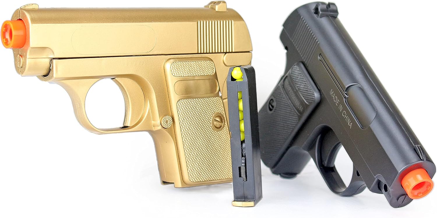 Amazon Com tac Spy Airsoft Pistols Twin Pack Pocket Size Compact Airsoft Gun With Gold And Black Colors Airsoft Pistols Sports Outdoors