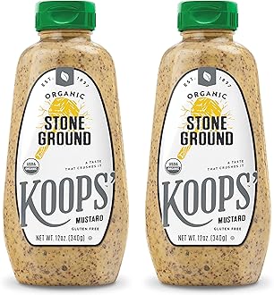 Koops' Organic Stone Ground Mustard – Old-Fashioned Mustard, Gluten-Free, Kosher, Non-GMO, USDA Certified Organic Mustard, Made in USA, From Quality Mustard Seeds – 12 Oz, Pack of 2