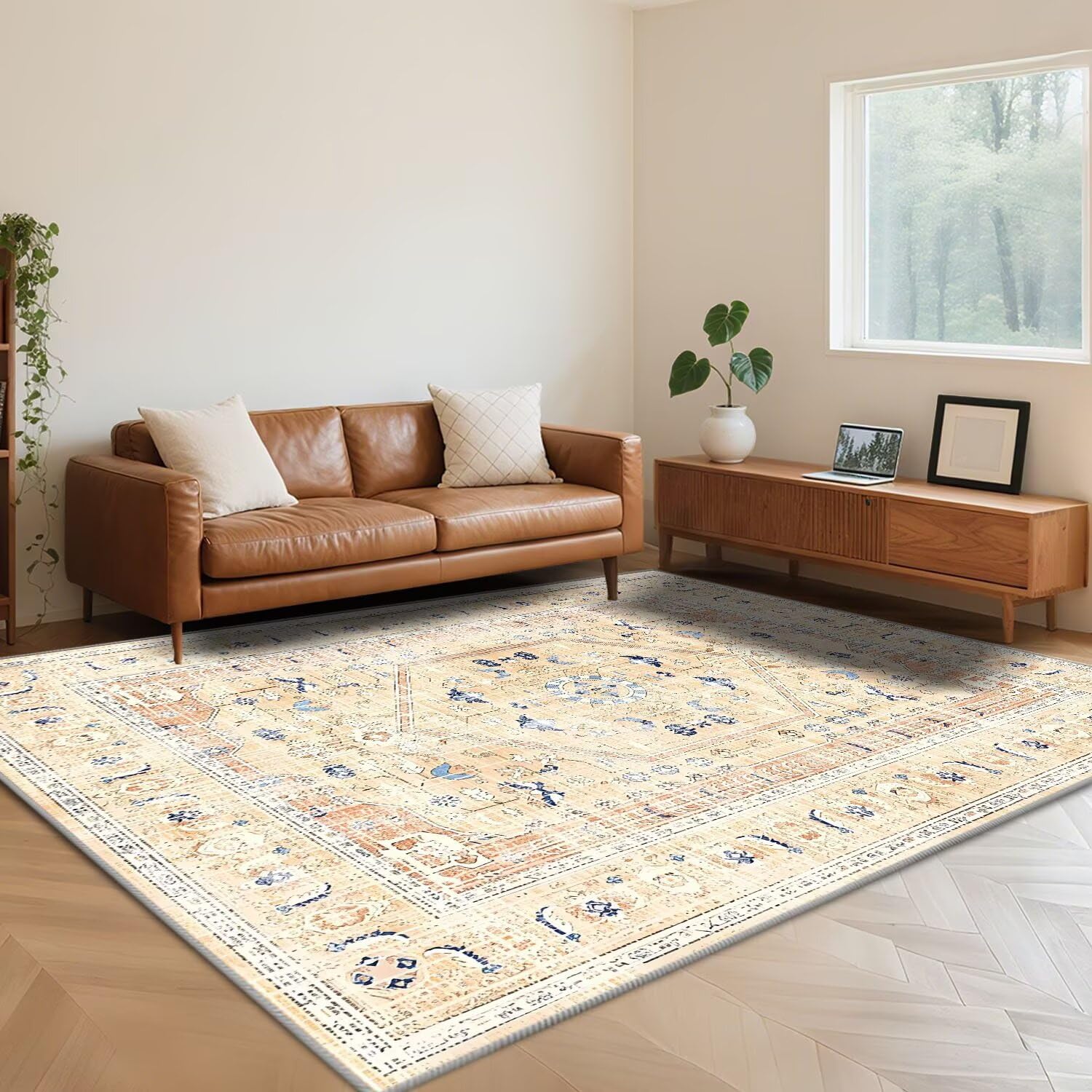 Tapis antidérapant rétro jaune pour sécuriser les sols lisses du salon