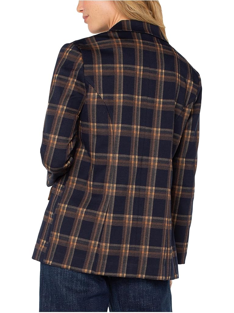 Tan Liverpool Los Angeles Petite Oversized Plaid Knit Boyfriend Blazer