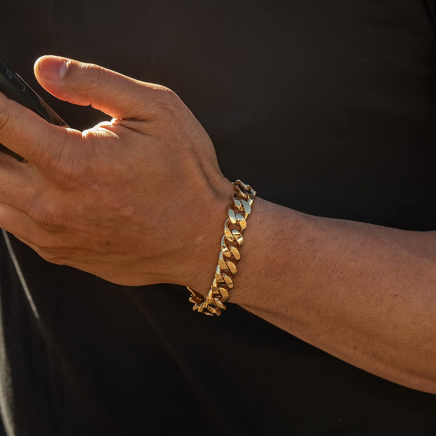 LIFETIME JEWELRY 12mm Miami Curb Cuban Link Chain Bracelet for Men 24k Gold Plated - Image 2