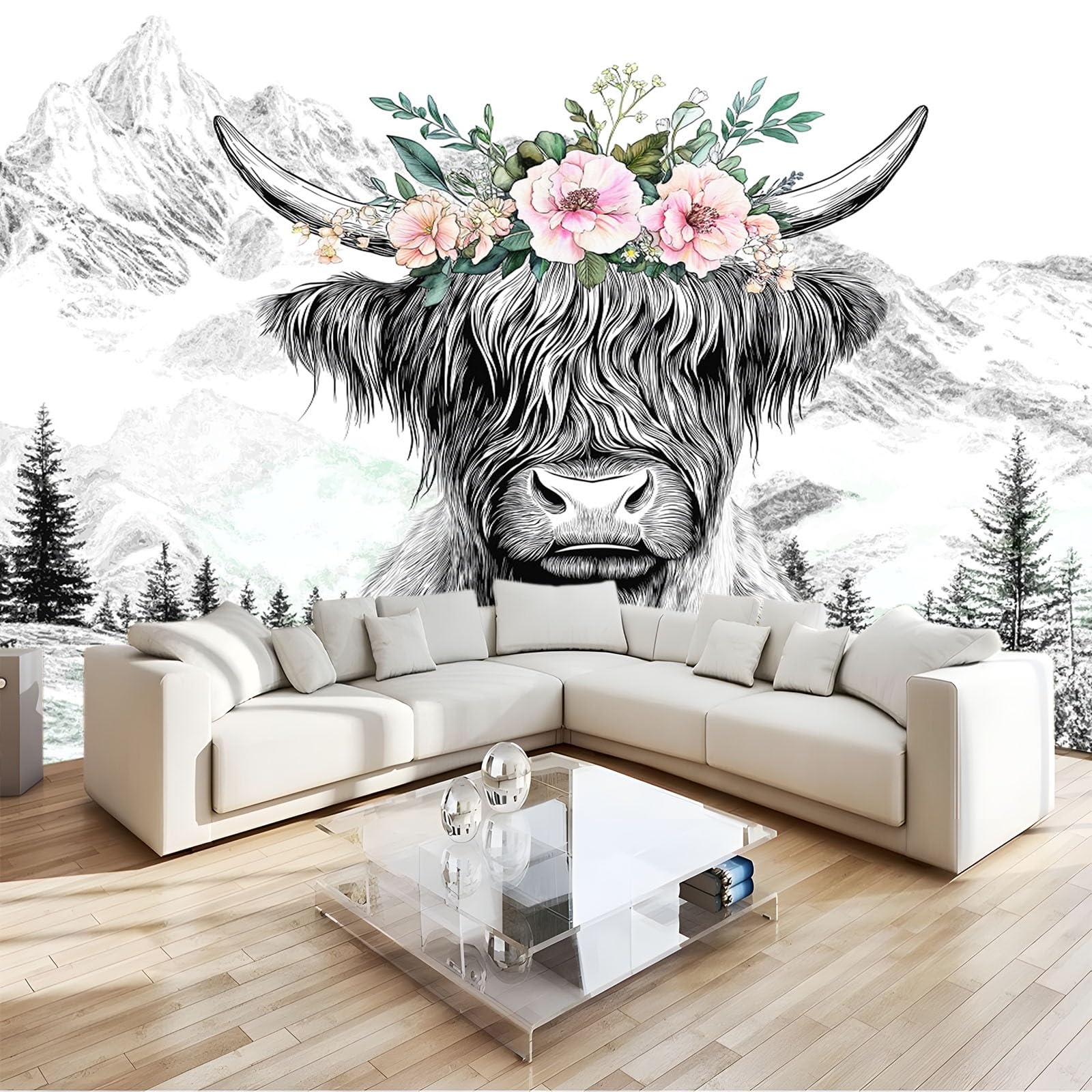 Papier peint vache des Highlands pour salon et chambre enfant