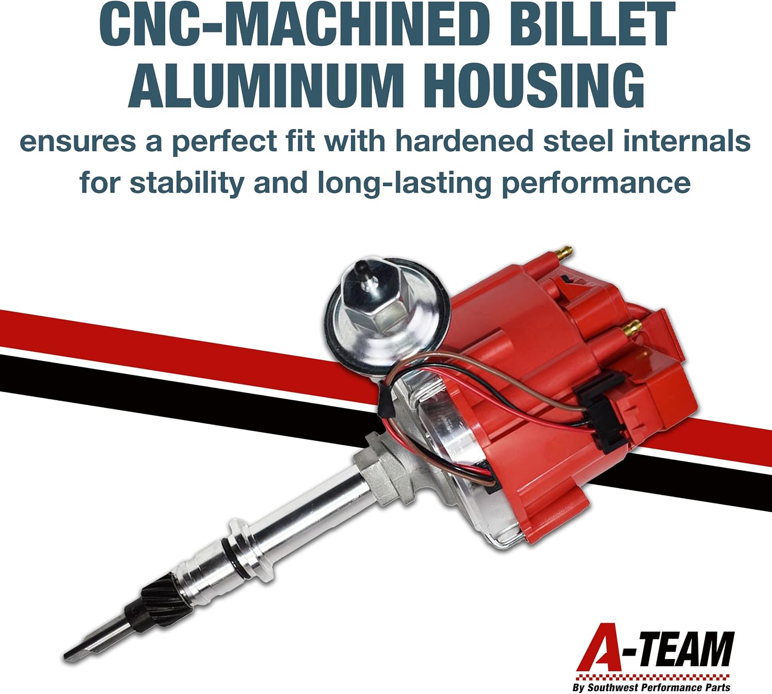 A-Team Performance - HEI Complete Distributor 65K Coil, 6 Cylinders - Compatible with AMC Incline 6 Jeep Straight 232, 242, 258 in One Wire Installation, Red Cap