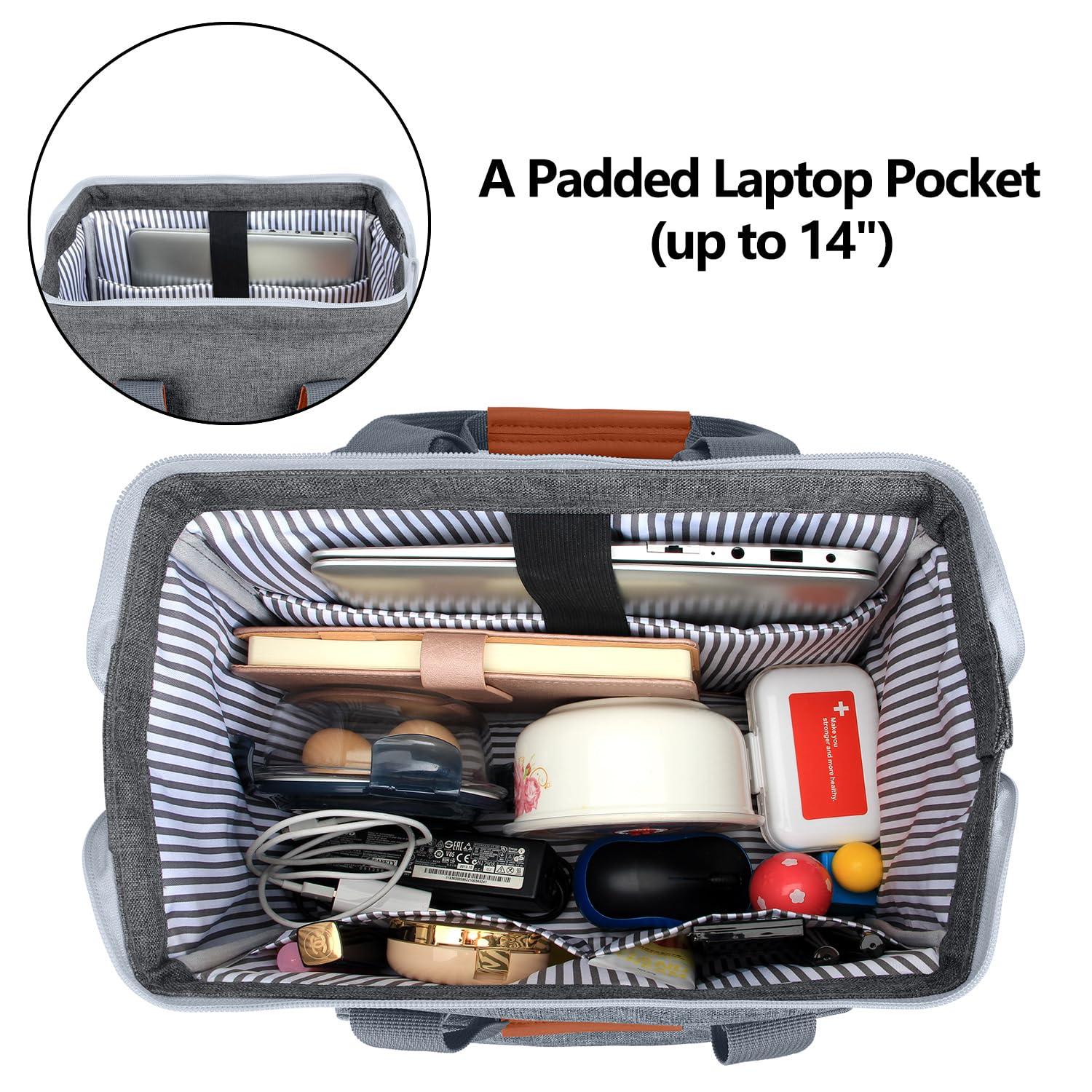 LUXJA Breast Pump Bag with Breastmilk Cooler Bag (Fits Four 5-Ounce Breastmilk Bottles), Breast Pump Backpack with Compartments for Cooler Bag and Laptop (Suitable for Working Mothers), Gray - Image 3