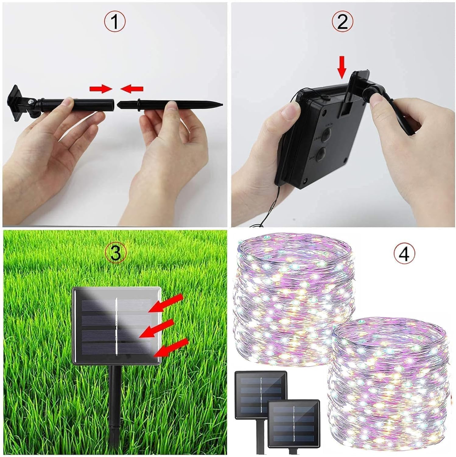 Striscia di luci solari per esterni, confezione da 2 pezzi, 32 m, 320 LED, RGB, filo di rame, impermeabile, luminoso, 8 modalità, luci a fata stellata, per giardino, feste, casa, decorazione