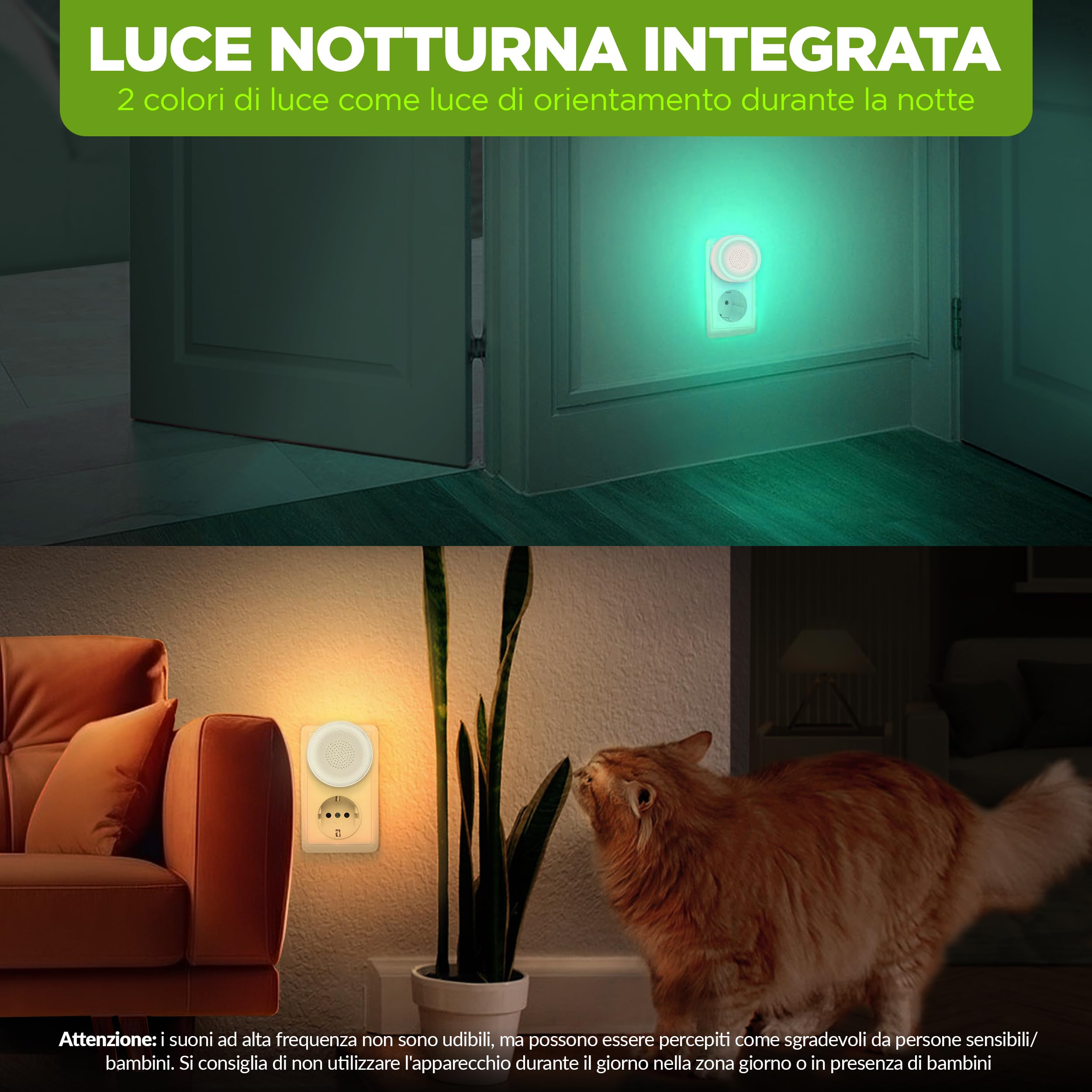 ISOTRONIC Dissuasore a ultrasuoni per topi e ratti, repellente per parassiti per interni, con luce di orientamento, spaventapassi senza veleno e trappola per topi, campo d'azione di 30 m² (1 pezzo)