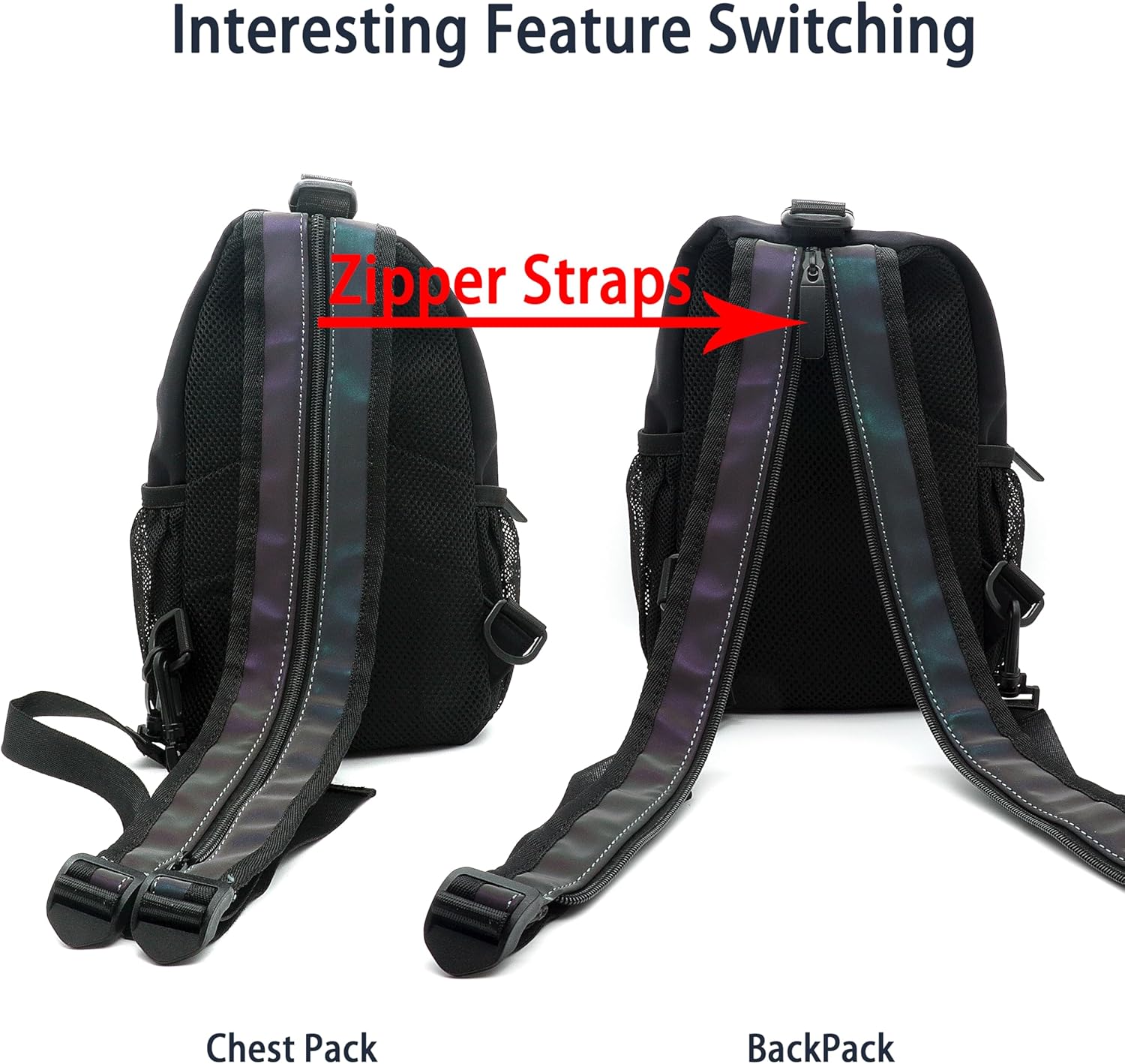 Geometric chest bag Geometries Glow Backpack Geometrical Luminous Bag Holographic Travel Bags Retro Daypack for Casual, College, Work - Image 4