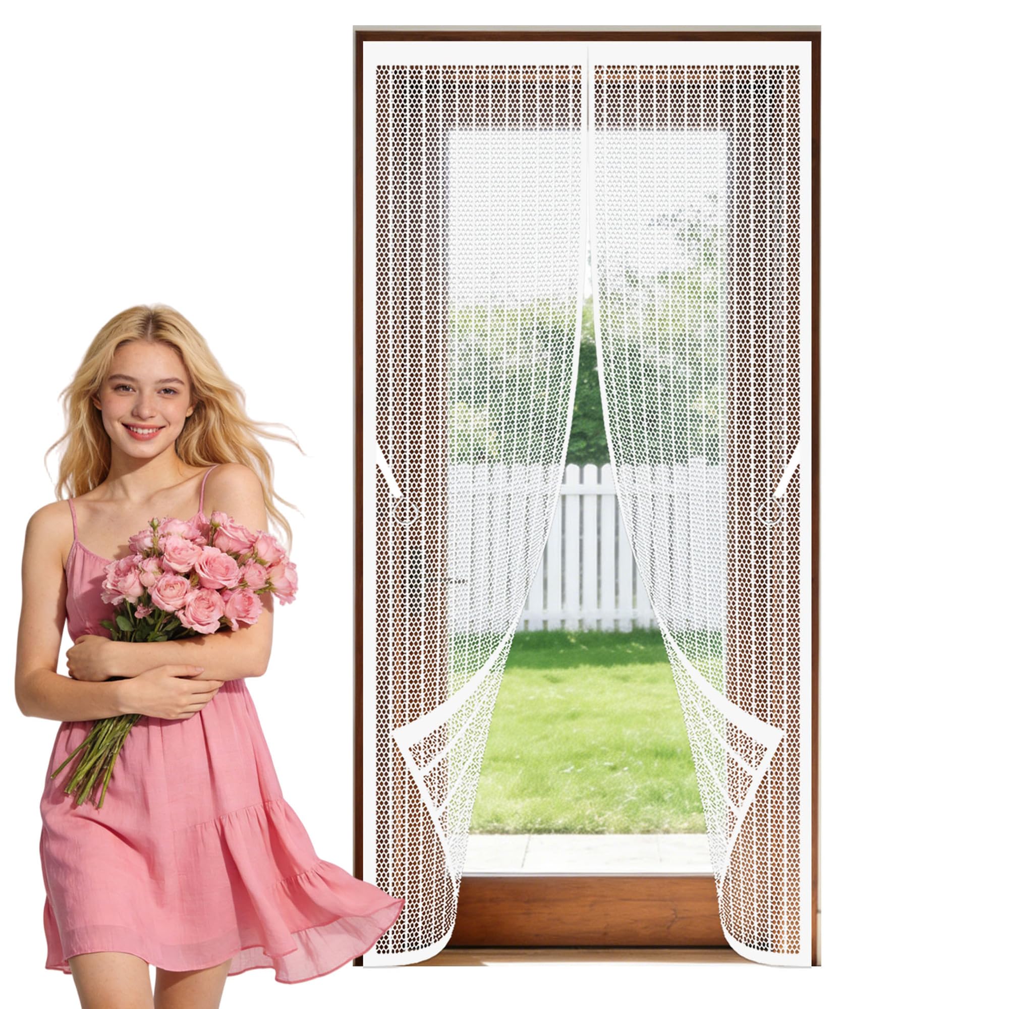 Magnet Fly Screen Door 74 x 242 cm with Magnetic Closure Mosquito Double Door Shuts Automatically Easy to Install Without Drilling Suitable for Patio Room Balcony Bedroom, White