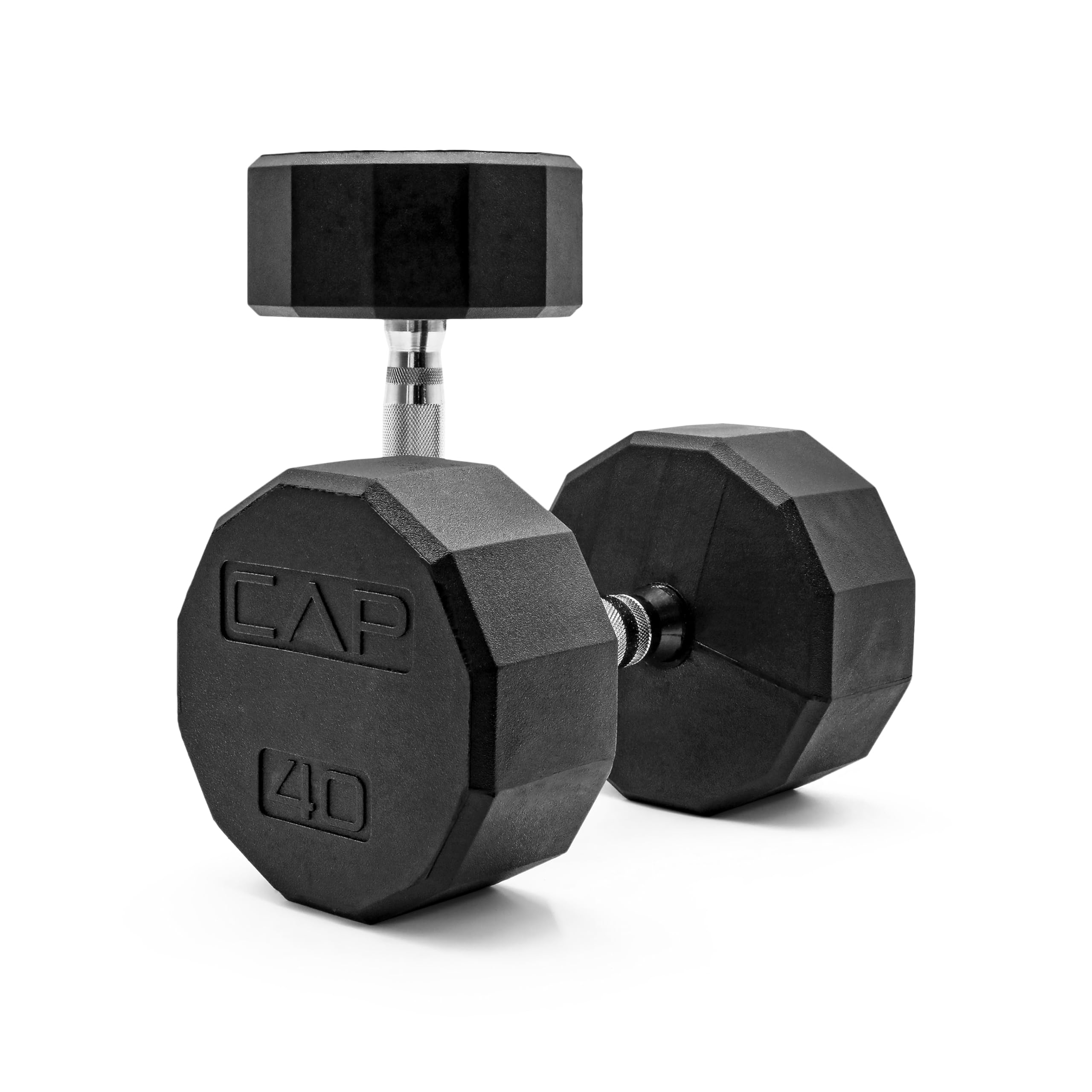 CAP 40lb Rubber Coated 12-Sided Dumbbell, Chrome Grip, Free Weights, Pair