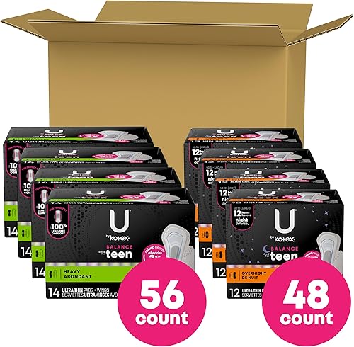 Miniatura 10 de U by Kotex Almohadillas ultrafinas para la noche con alas, tamaño equilibrado para adolescentes, 24 unidades (el embalaje puede variar)