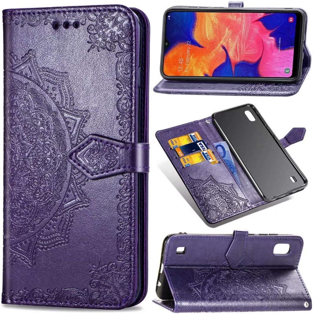 CMEKA 3D Mandala Wallet Case for Samsung Galaxy A10E with Credit Card Slots Holder Magnetic Closure Slim Flip Leather Kickstand Function Protective Case Purple