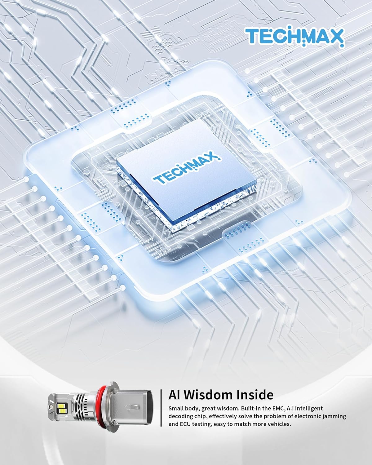 TECHMAX 9007 Light Bulbs, 6500K Xenon White 9007/HB5 Fog Light with 18000 RPM Cooling Fan +900% Super Brighter 45000lm Plug & Play, Pack of 2