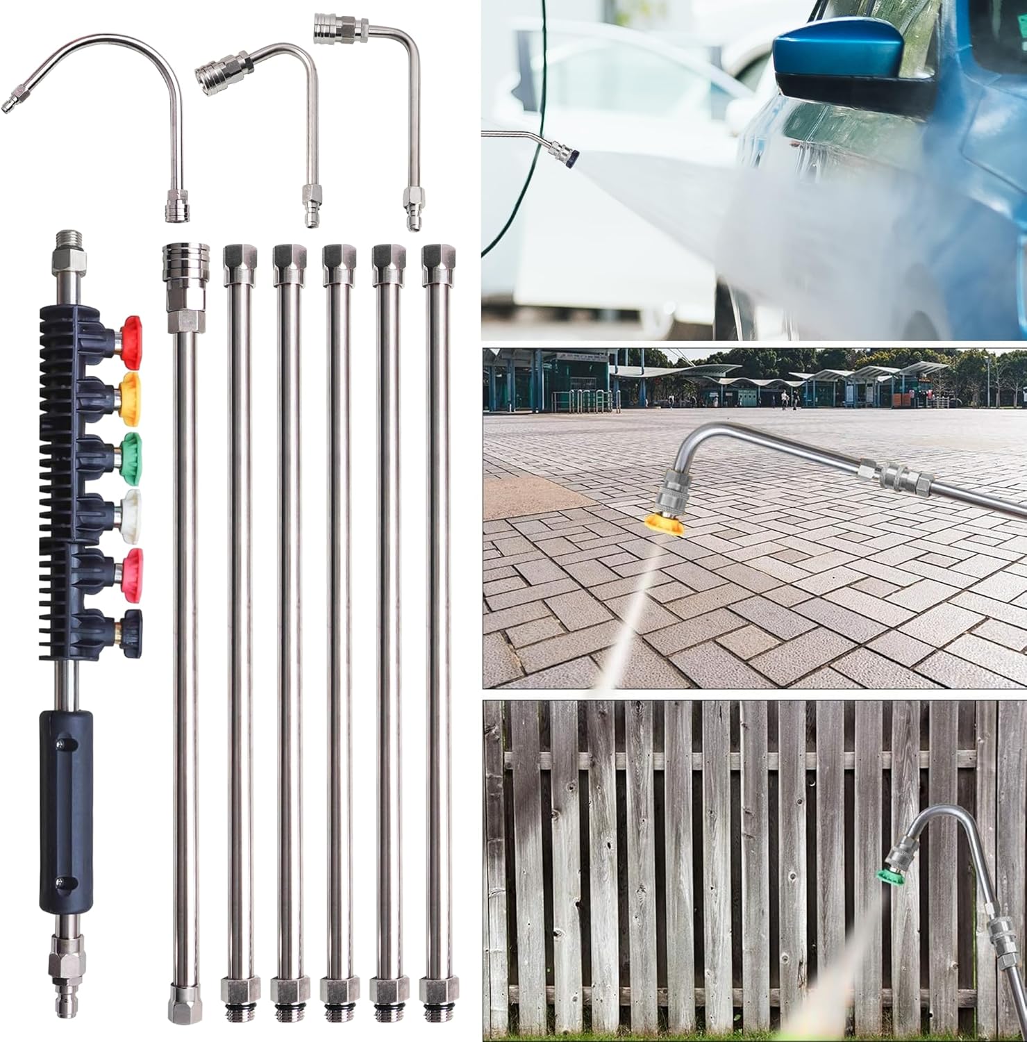 Xiny Tool Pressure Washer Extension Wand, 10 Pack Power Washer Lance with 6 Atomization Nozzle Tips,1 Gutter Cleaner Attachment Curved Rod, 1/4" Quick Connect, 4000 PSI - Image 4